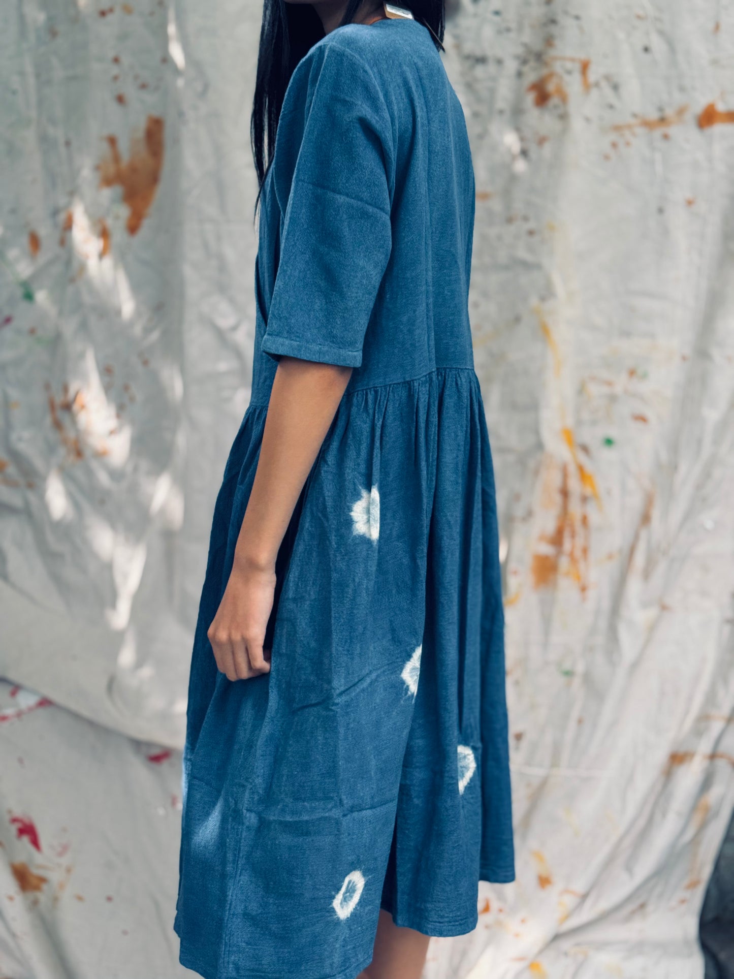 Indigo Dyed Wrap Midi Dress – Thailand