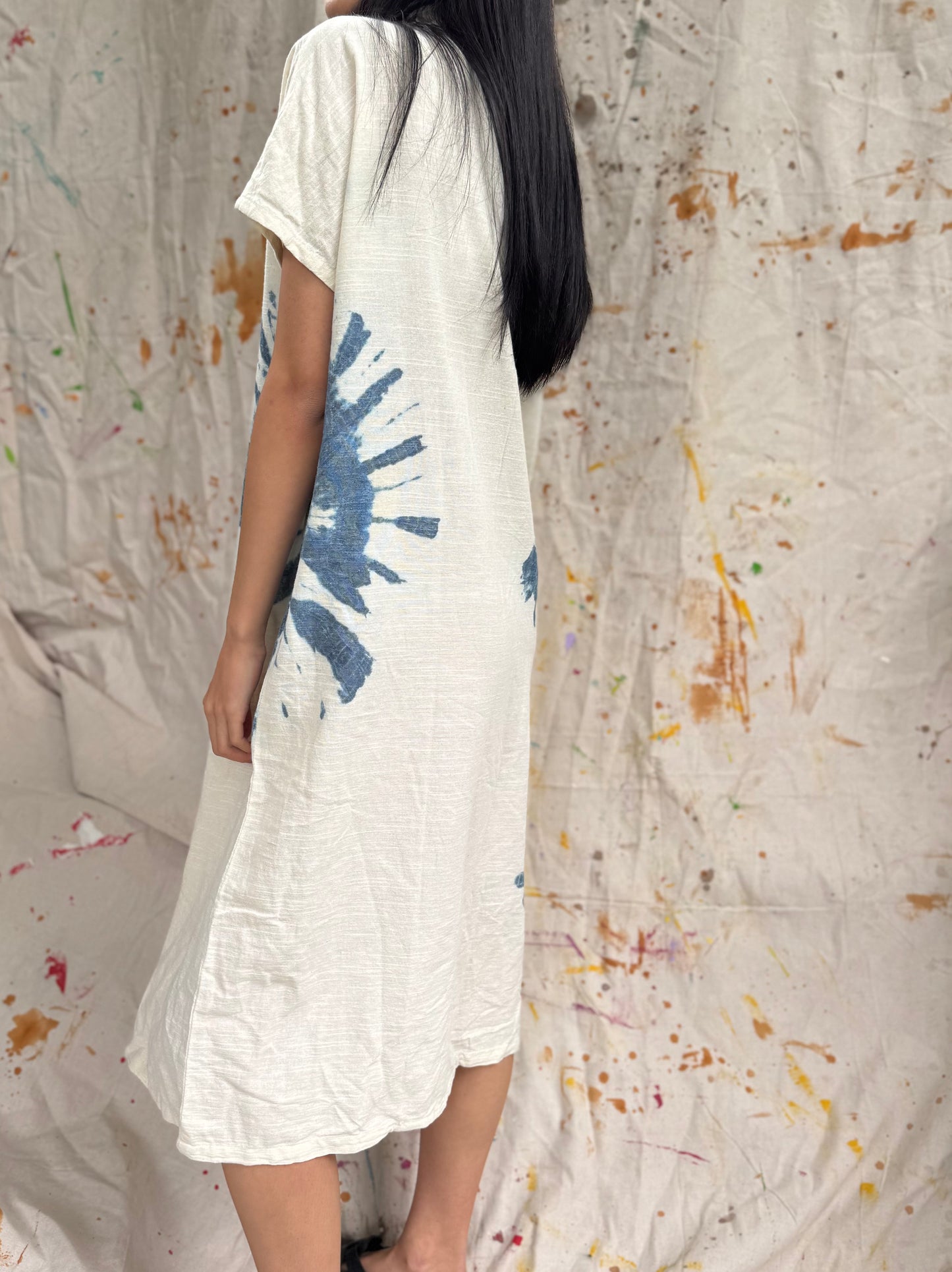 Thailand Handmade Indigo-Dyed Cotton Shirt Dress