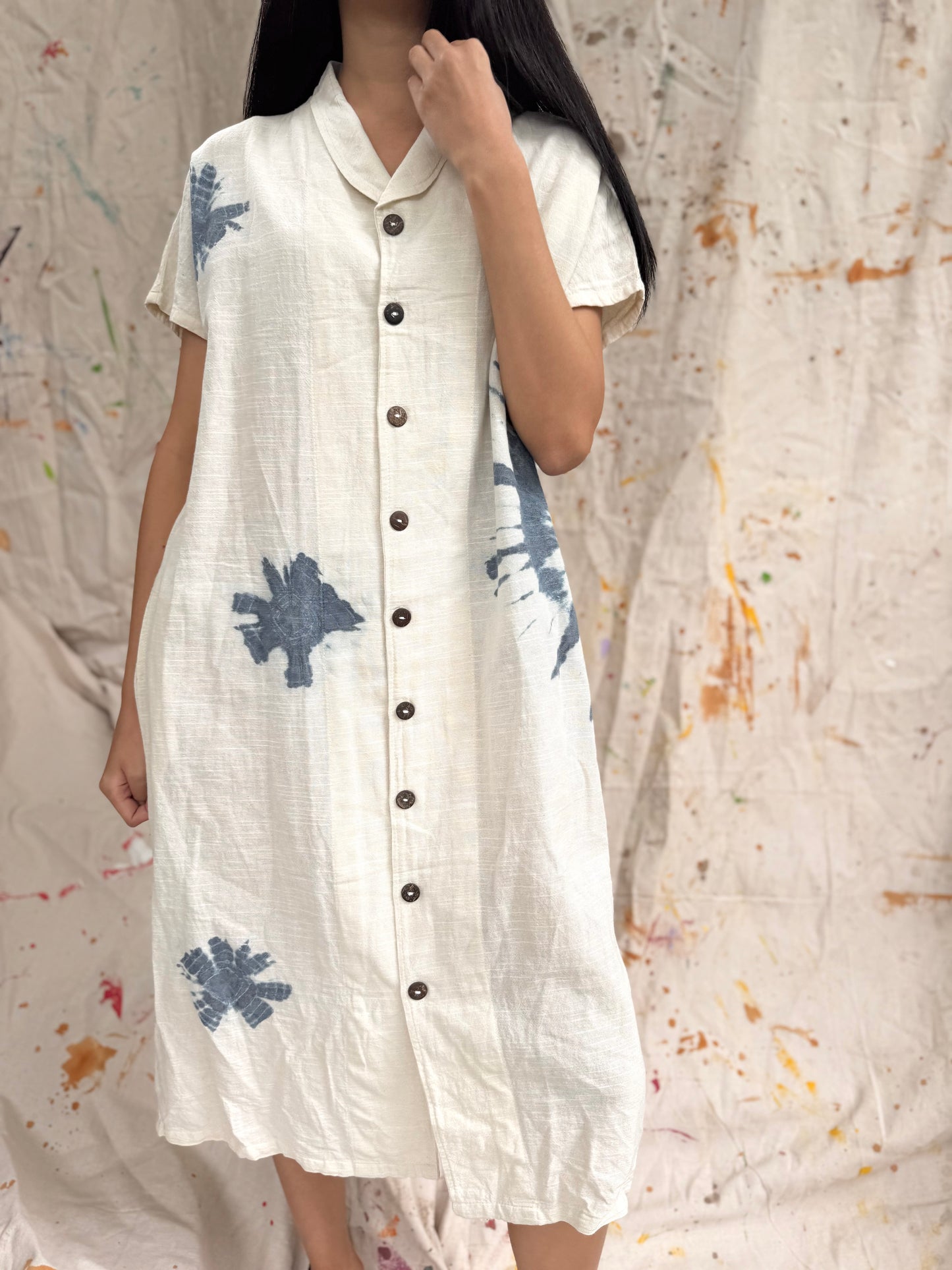 Thailand Handmade Indigo-Dyed Cotton Shirt Dress