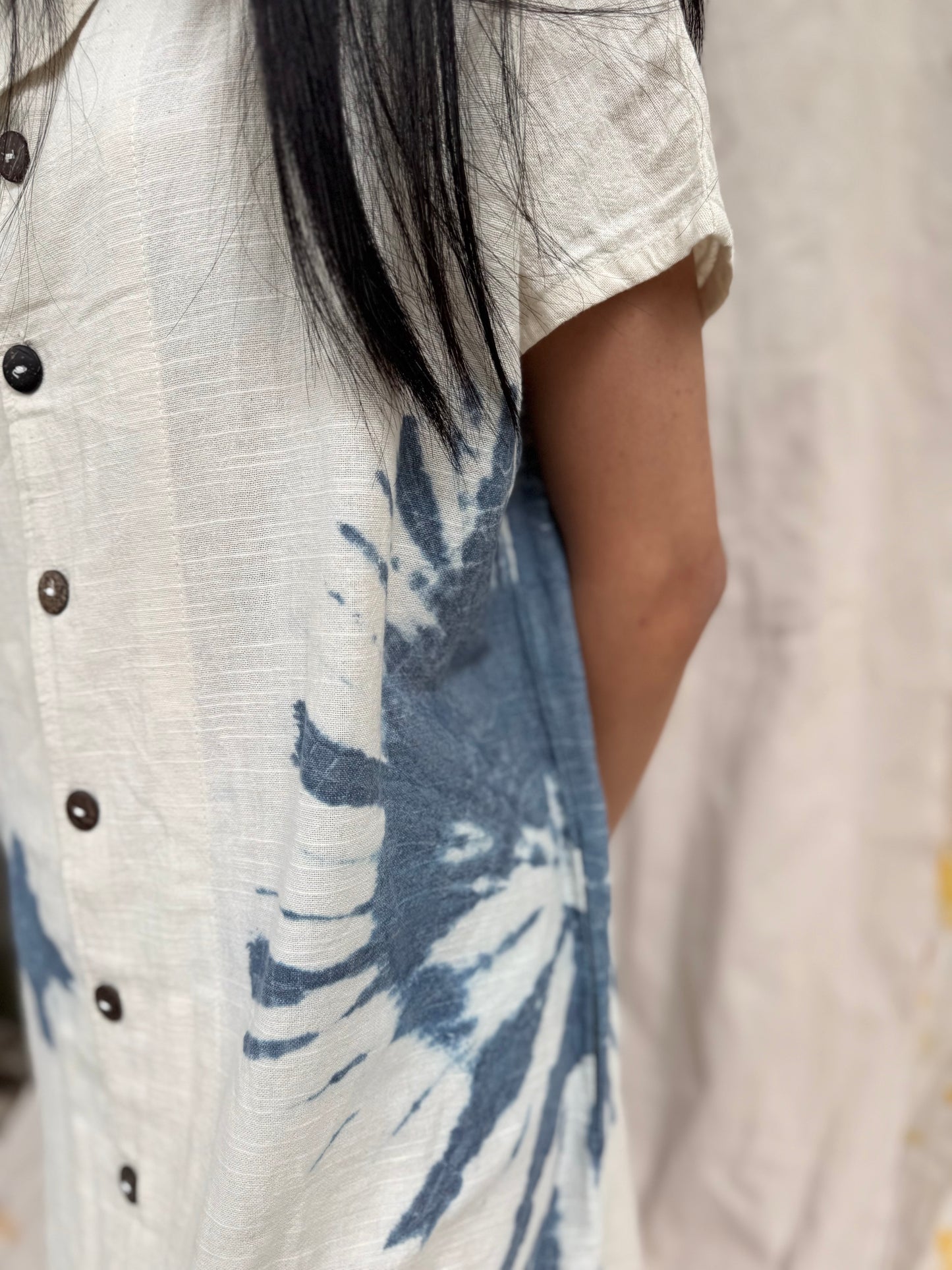 Thailand Handmade Indigo-Dyed Cotton Shirt Dress