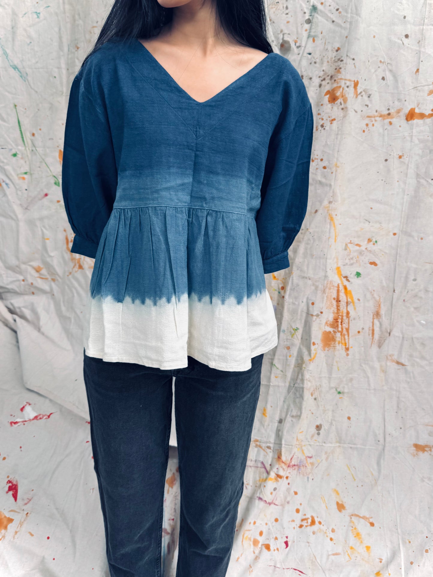 Indigo Dyed Peplum Top – Thailand