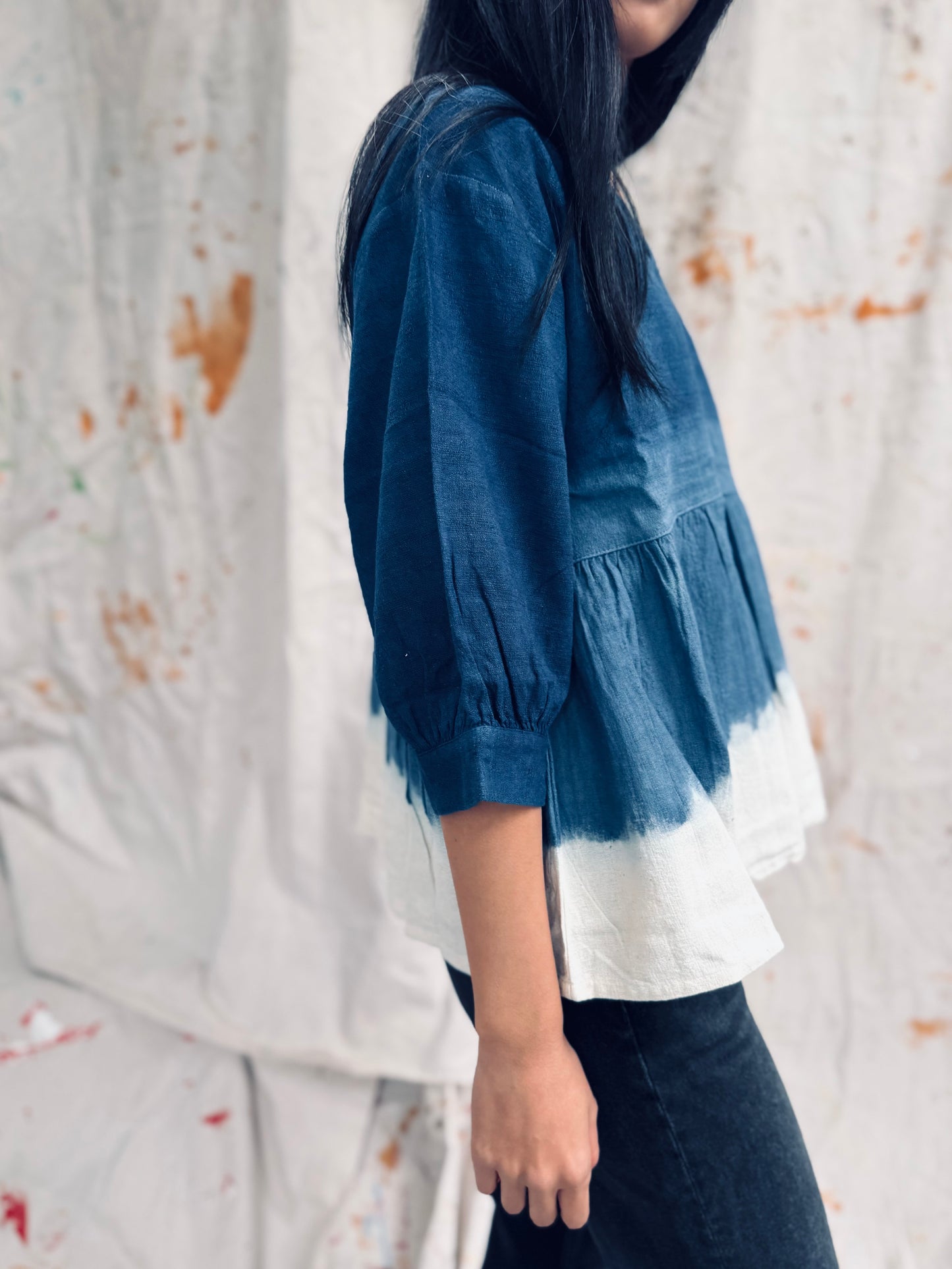 Indigo Dyed Peplum Top – Thailand