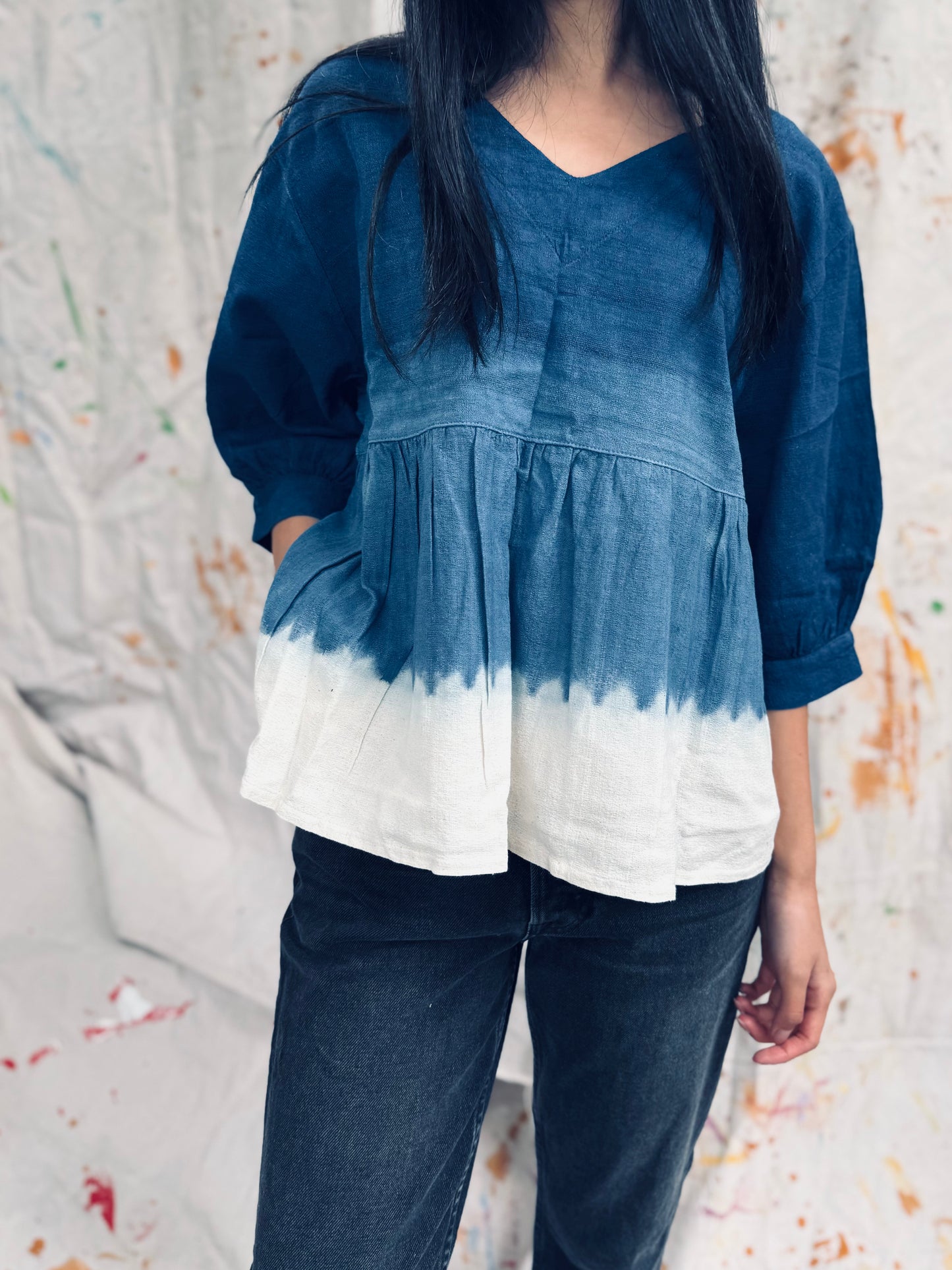 Indigo Dyed Peplum Top – Thailand