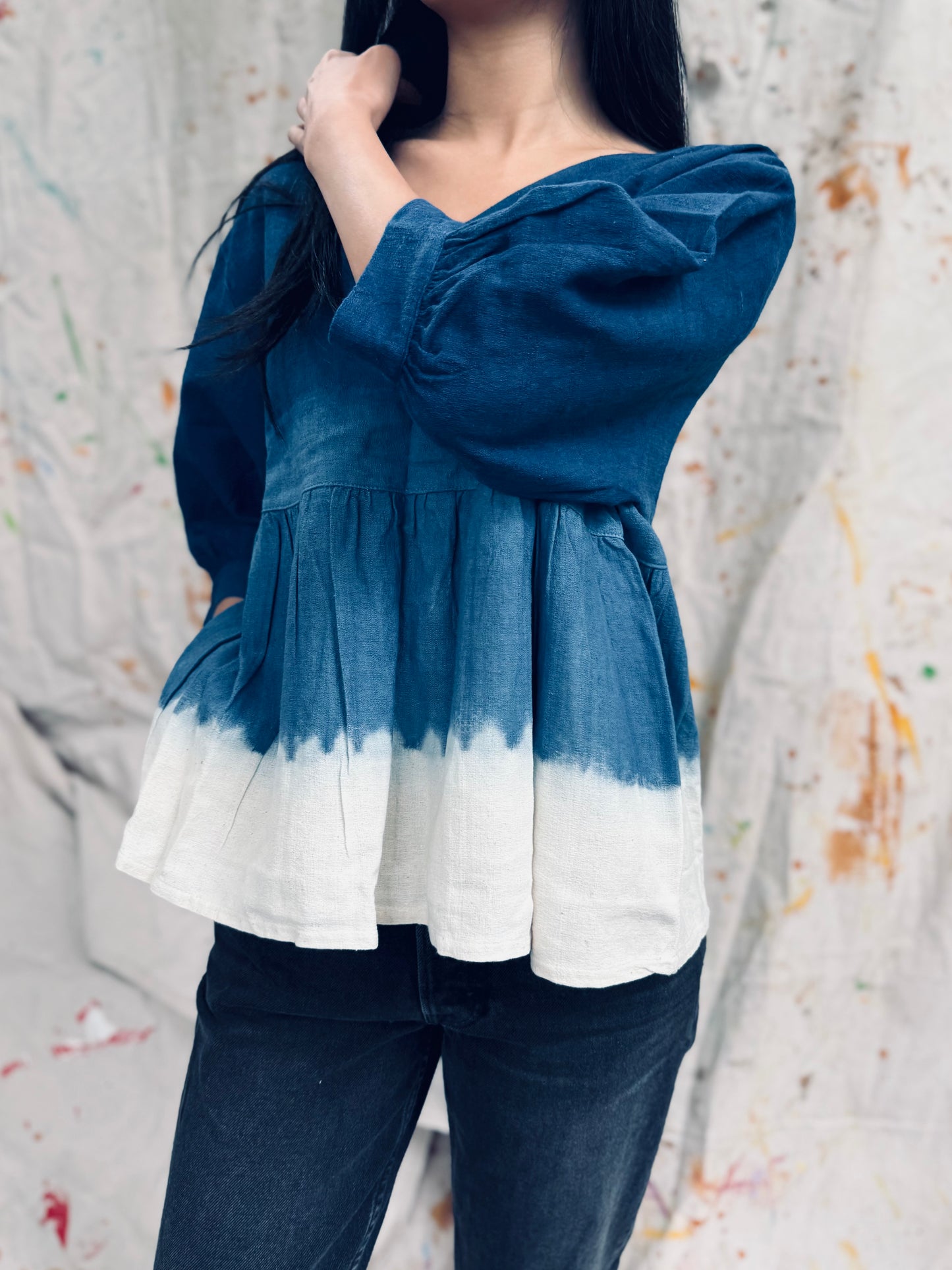 Indigo Dyed Peplum Top – Thailand