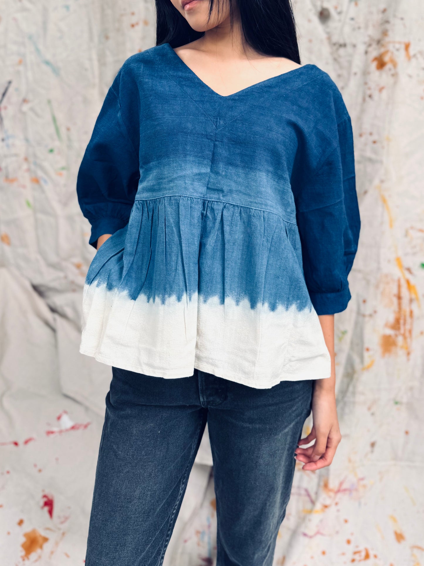Indigo Dyed Peplum Top – Thailand