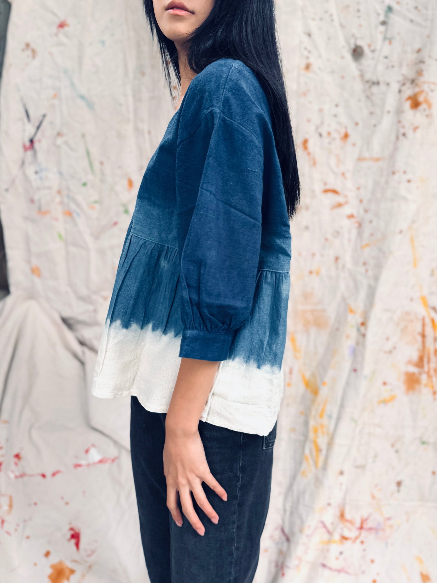 Indigo Dyed Peplum Top – Thailand