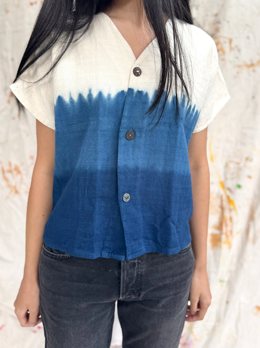Thailand Handmade Indigo Gradient Cotton Button Top