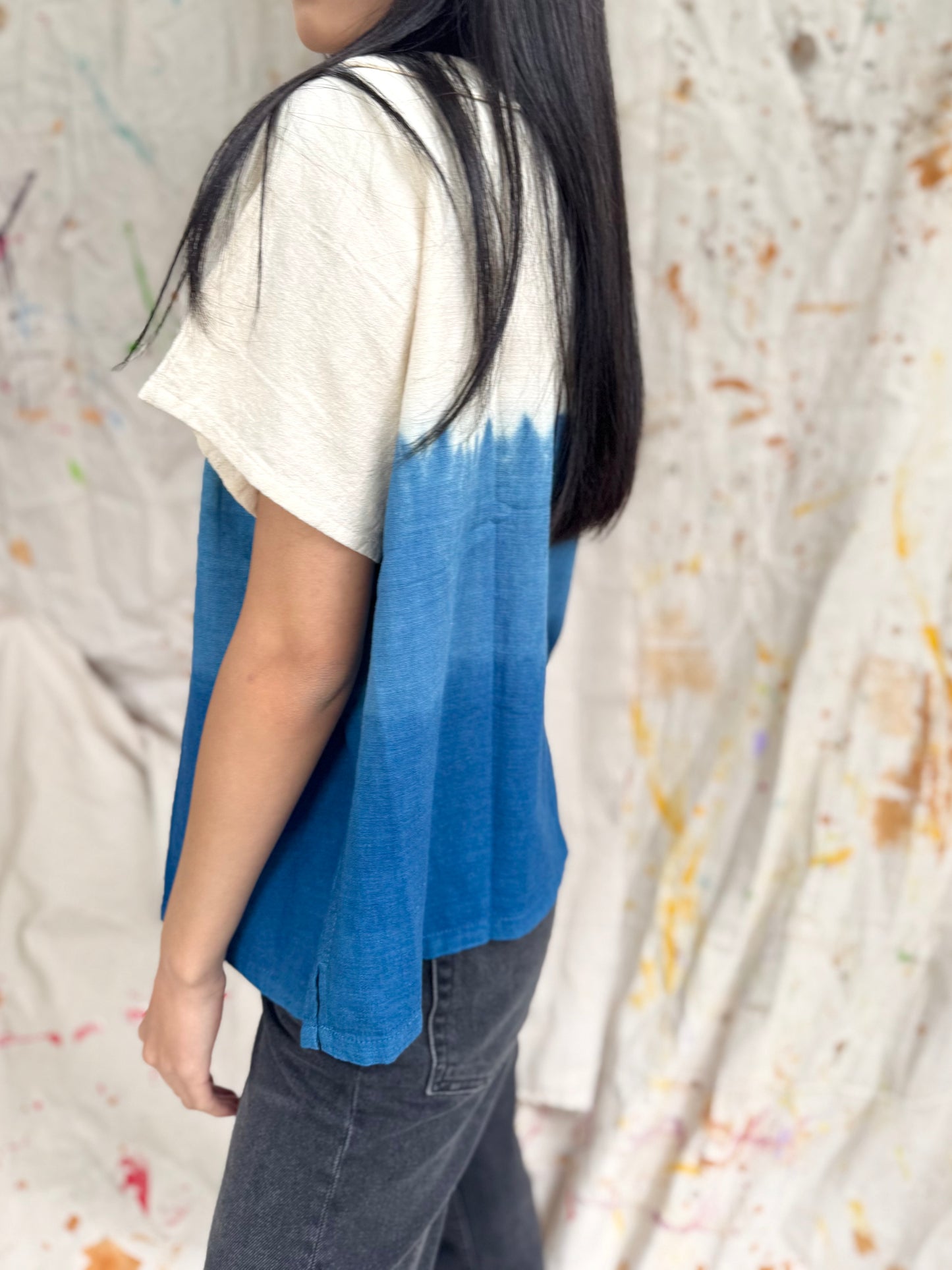 Thailand Handmade Indigo Gradient Cotton Button Top – Peter Pan Collar