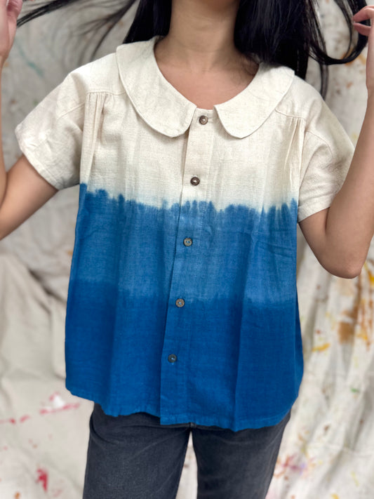 Thailand Handmade Indigo Gradient Cotton Button Top – Peter Pan Collar