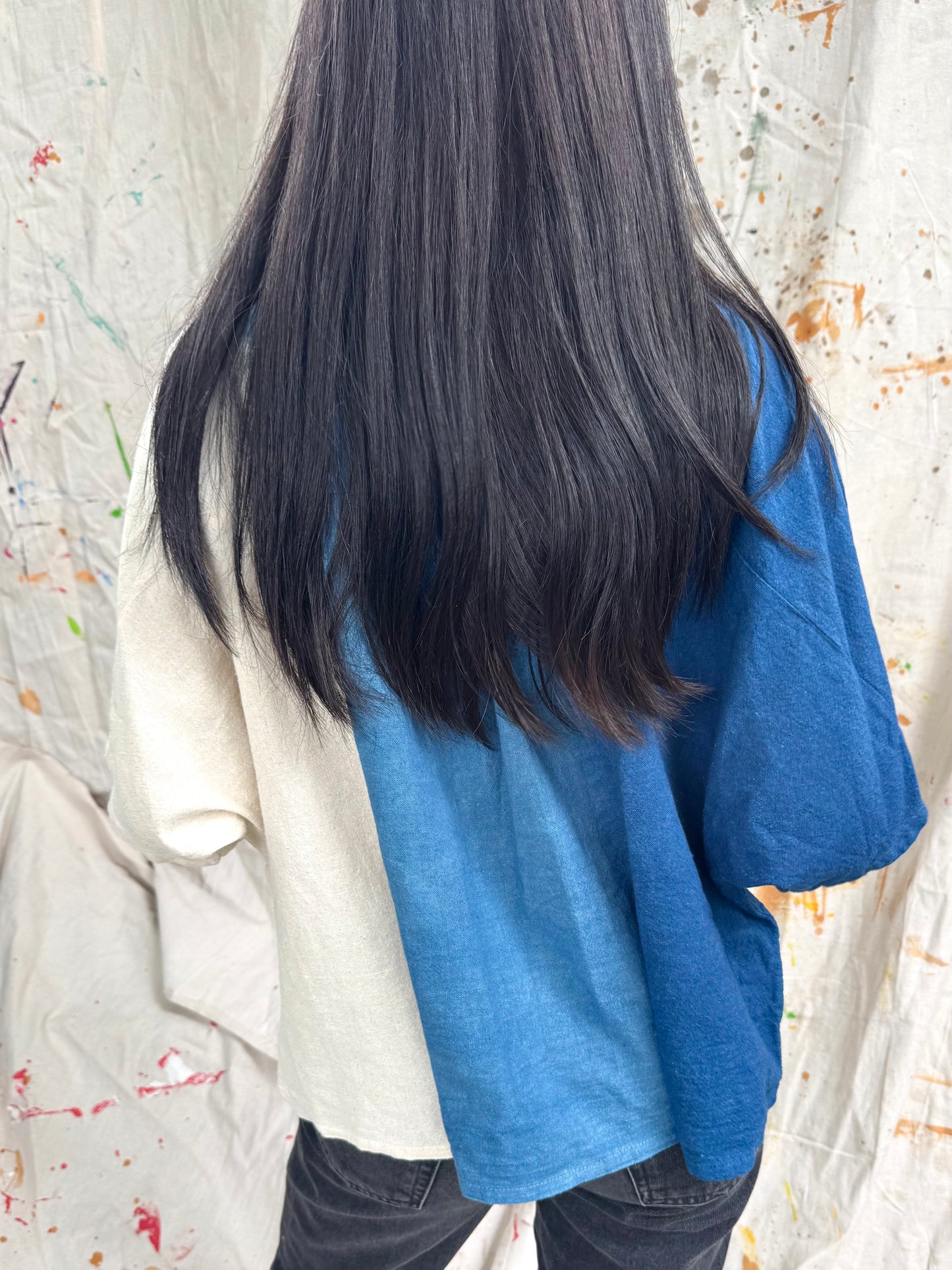 Handmade Indigo Cotton Pocket Top | Plant-Dyed Boho Blouse | One Size