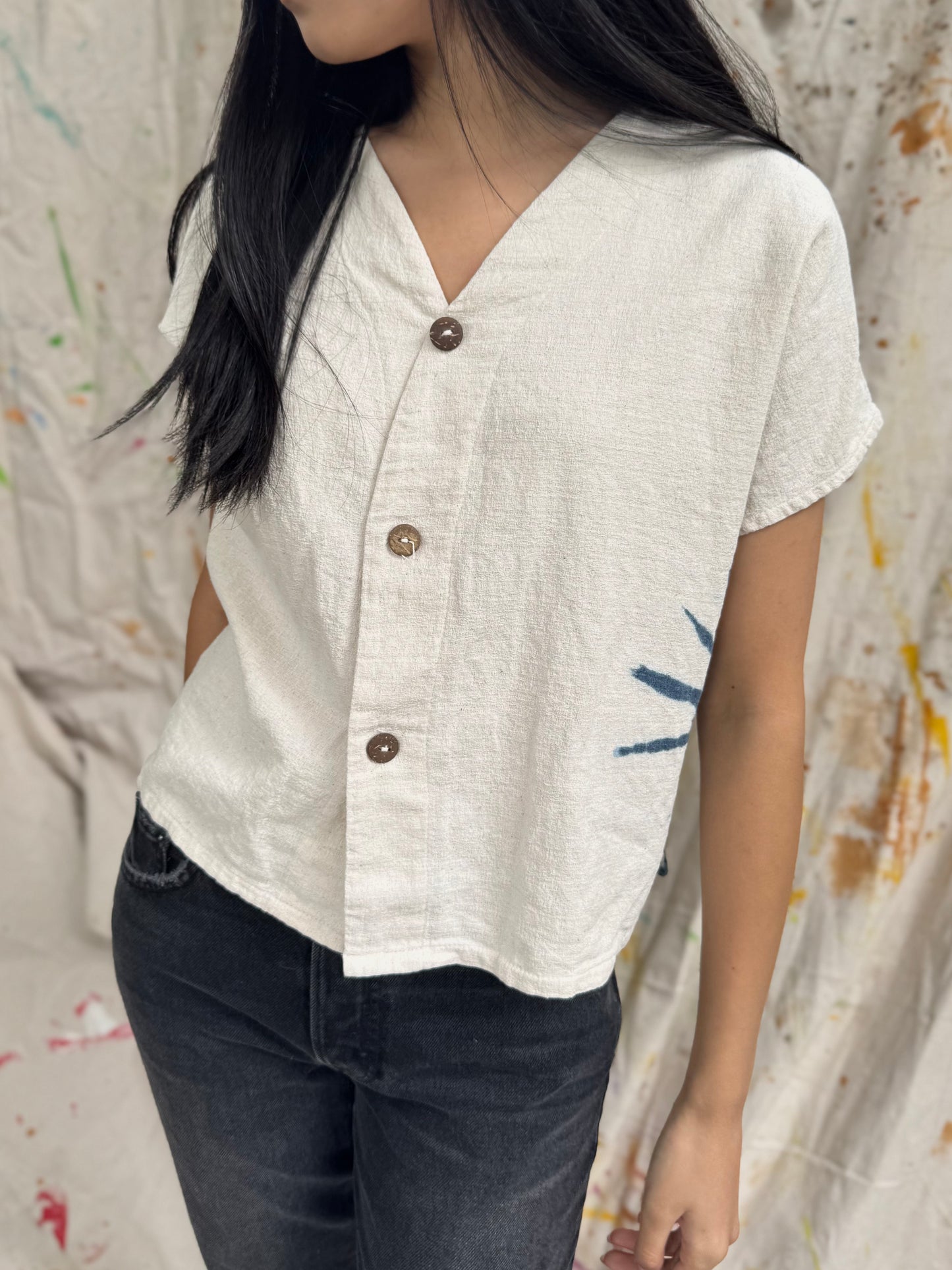 Thai Artisan Indigo Tie-Dye Cotton Top Effortless. Artisan-Made. Sustainable.