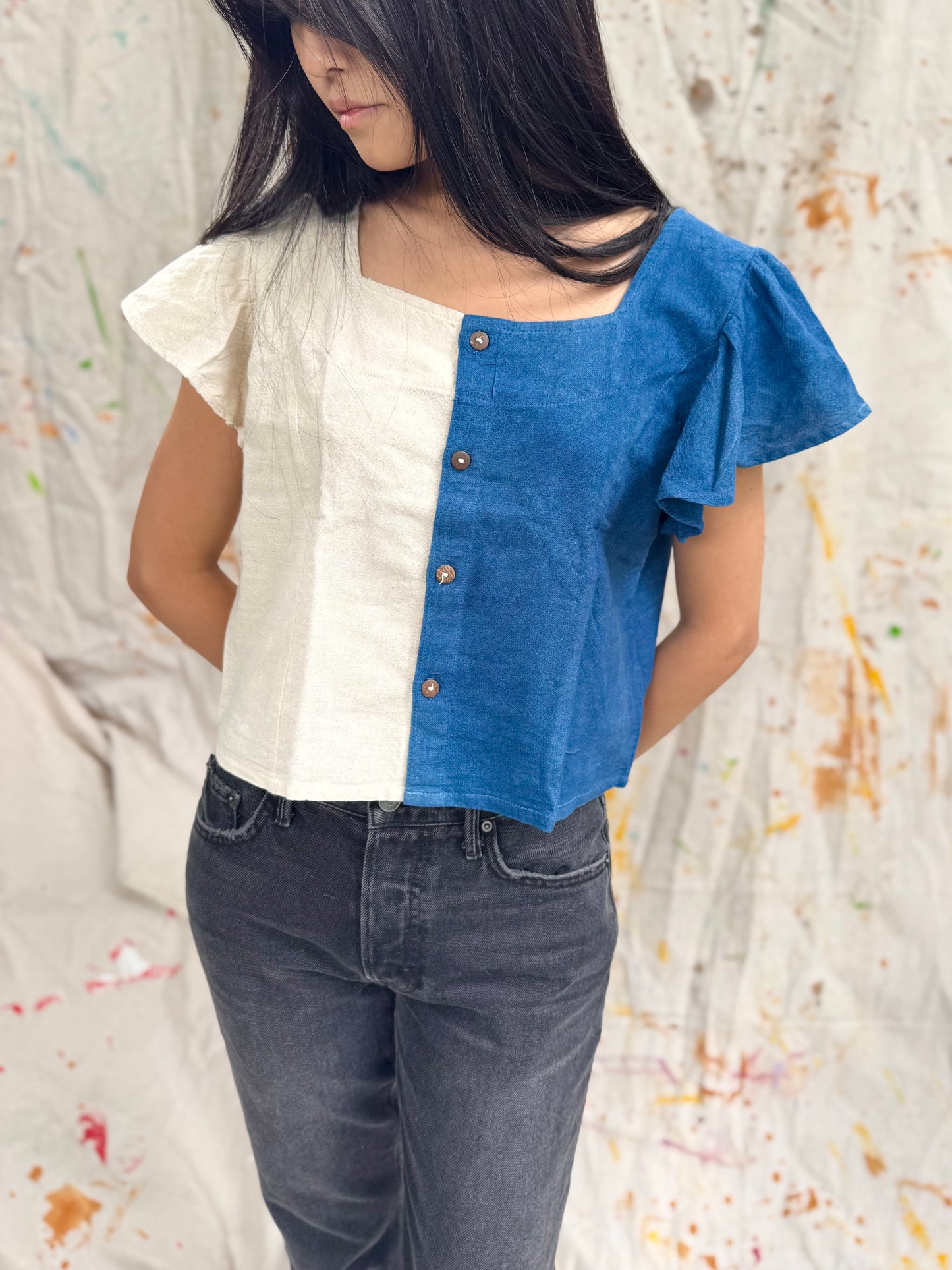 Hand-Dyed Indigo Cotton Asymmetrical Top | Natural Plant Dye | One of a Kind
