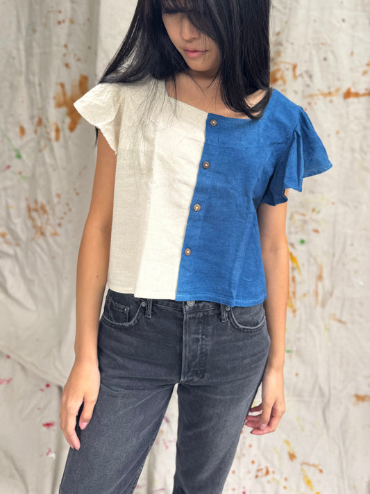 Hand-Dyed Indigo Cotton Asymmetrical Top | Natural Plant Dye | One of a Kind