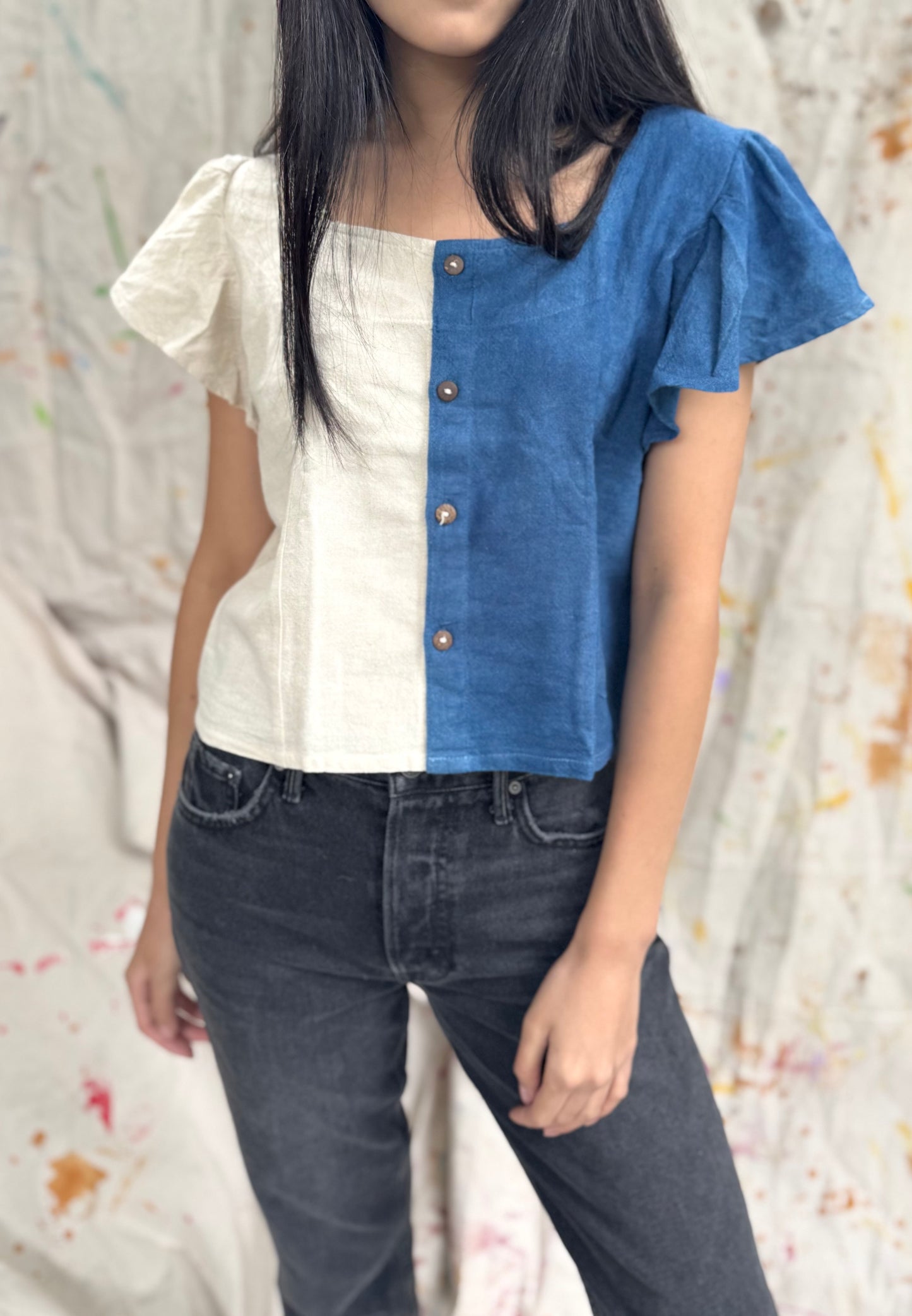 Hand-Dyed Indigo Cotton Asymmetrical Top | Natural Plant Dye | One of a Kind