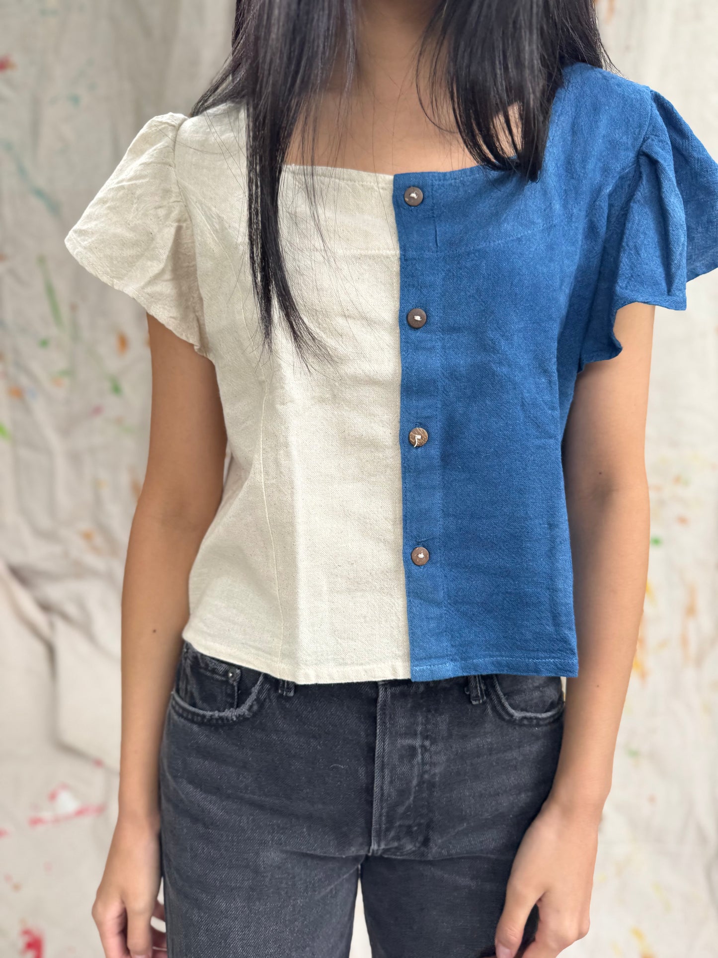 Hand-Dyed Indigo Cotton Asymmetrical Top | Natural Plant Dye | One of a Kind