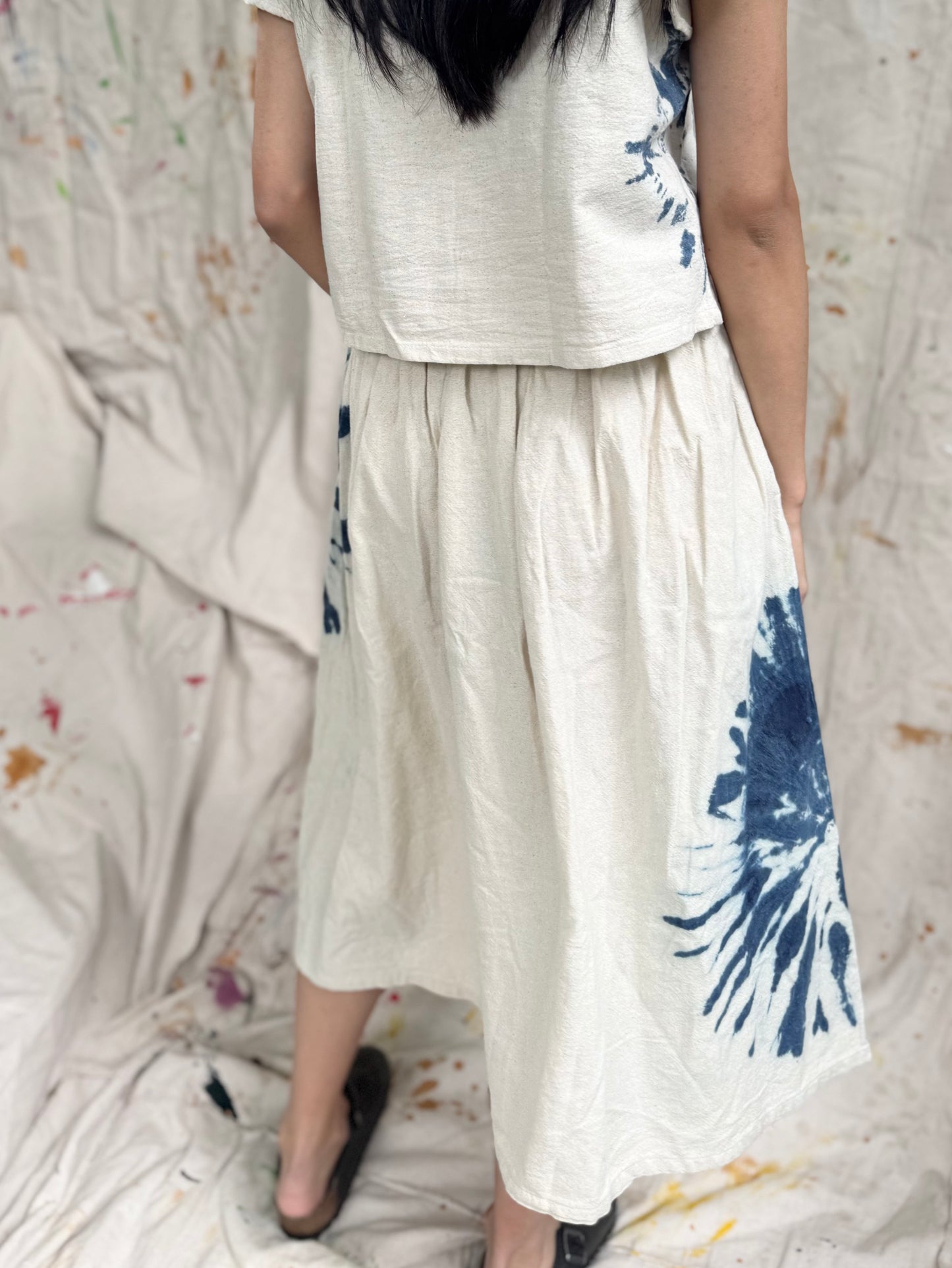Hand-Dyed Indigo Cotton Top with Ruffle Sleeves | Natural Plant Dye