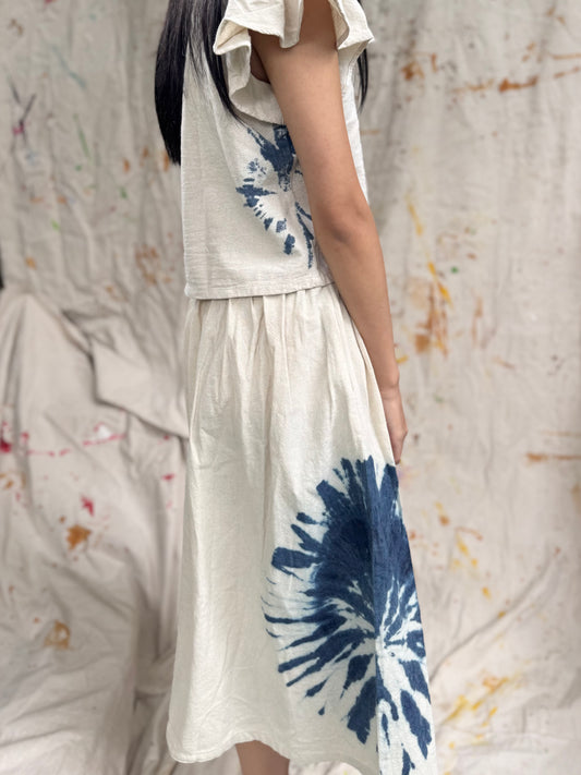 Hand-Dyed Indigo Cotton Midi Skirt | Natural Plant Dye | One of a Kind