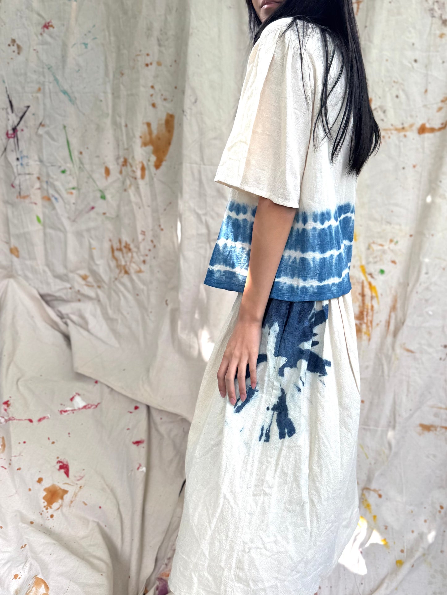 Thailand Handmade Indigo Tie-Dye Cotton Blouse