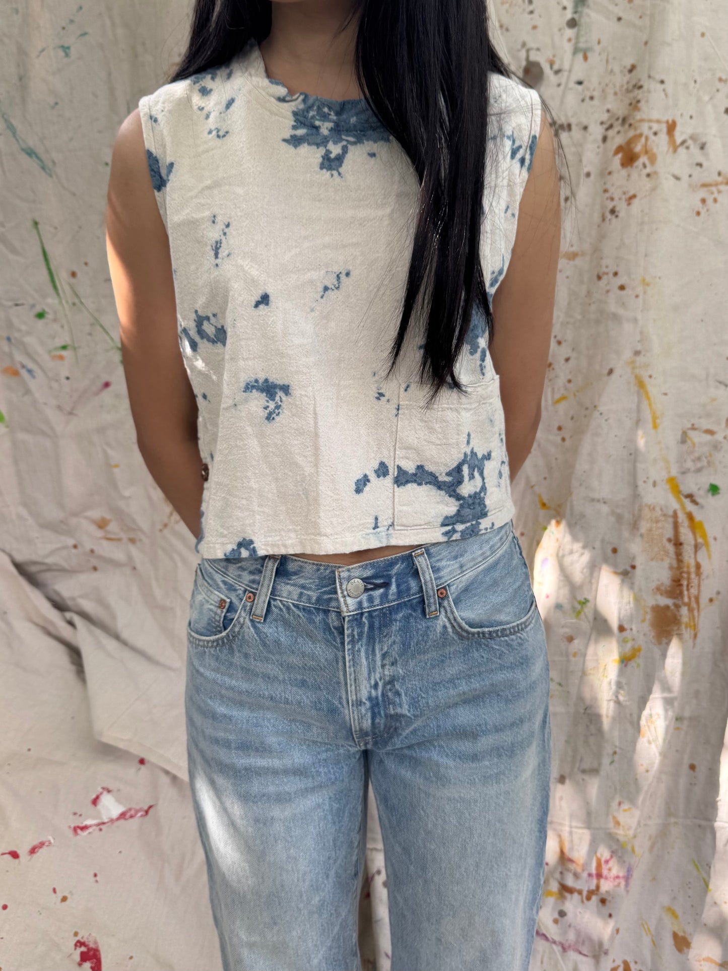 Hand-Dyed Indigo Cotton Sleeveless Top | Natural Plant Dye | One of a Kind