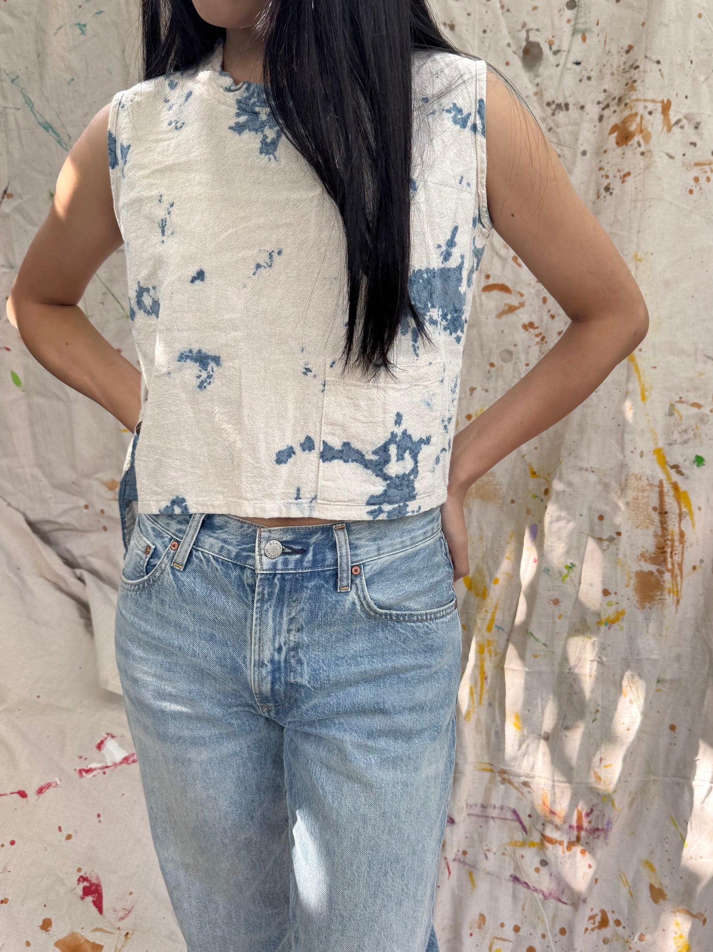 Hand-Dyed Indigo Cotton Sleeveless Top | Natural Plant Dye | One of a Kind