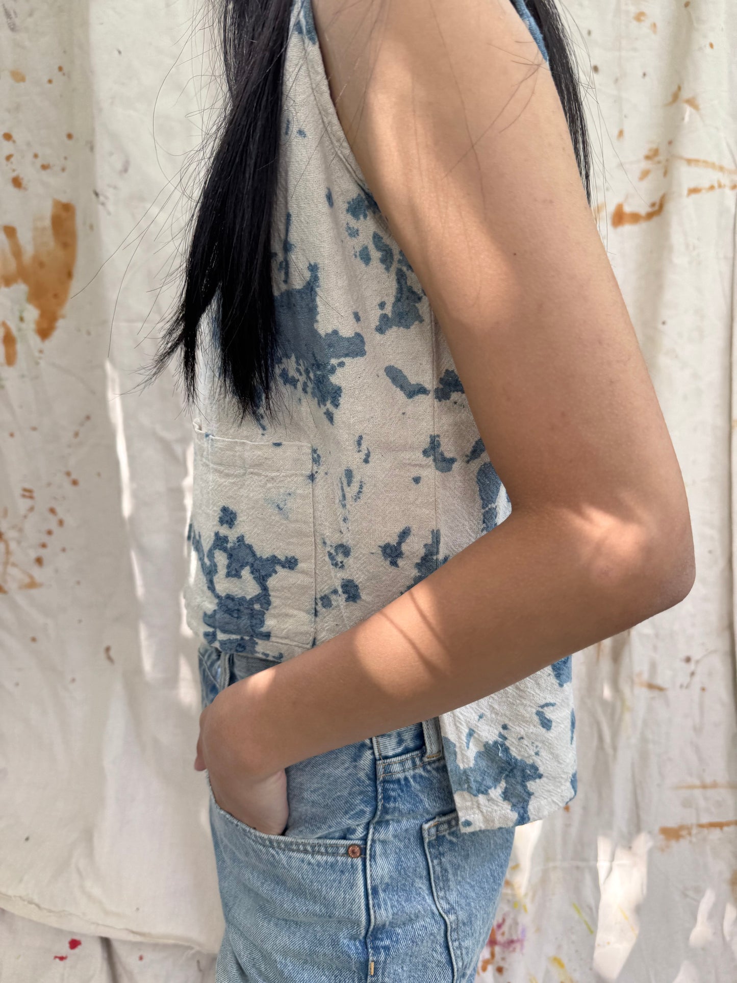 Hand-Dyed Indigo Cotton Sleeveless Top | Natural Plant Dye | One of a Kind