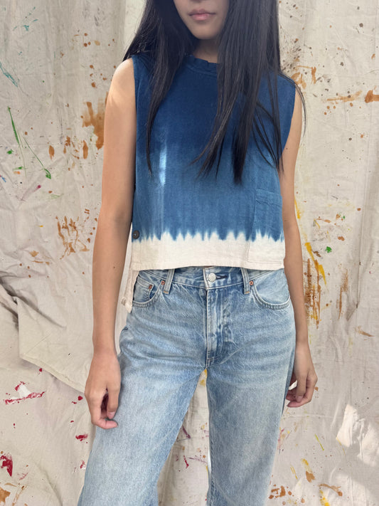Hand-Dyed Indigo Cotton Sleeveless Top with Pocket | Natural Plant Dye | One of a Kind