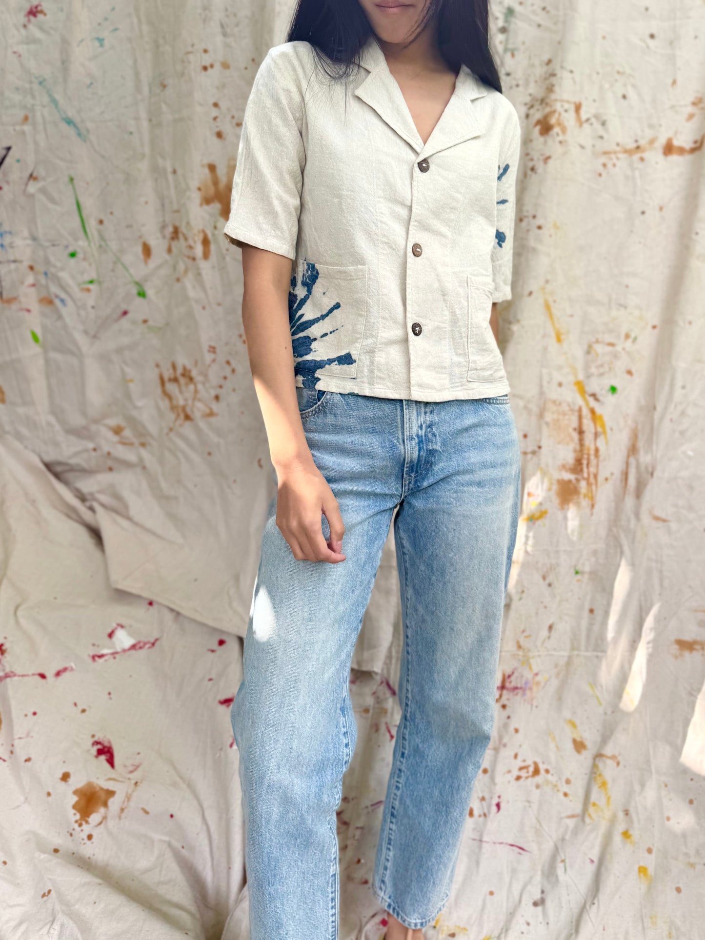 Hand-Dyed Indigo Cotton Short Sleeve Shirt | Natural Plant Dye | One of a Kind