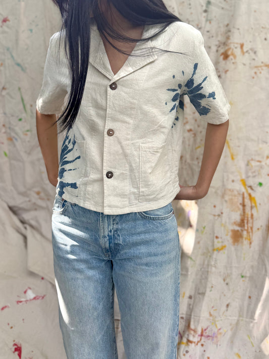 Hand-Dyed Indigo Cotton Short Sleeve Shirt | Natural Plant Dye | One of a Kind