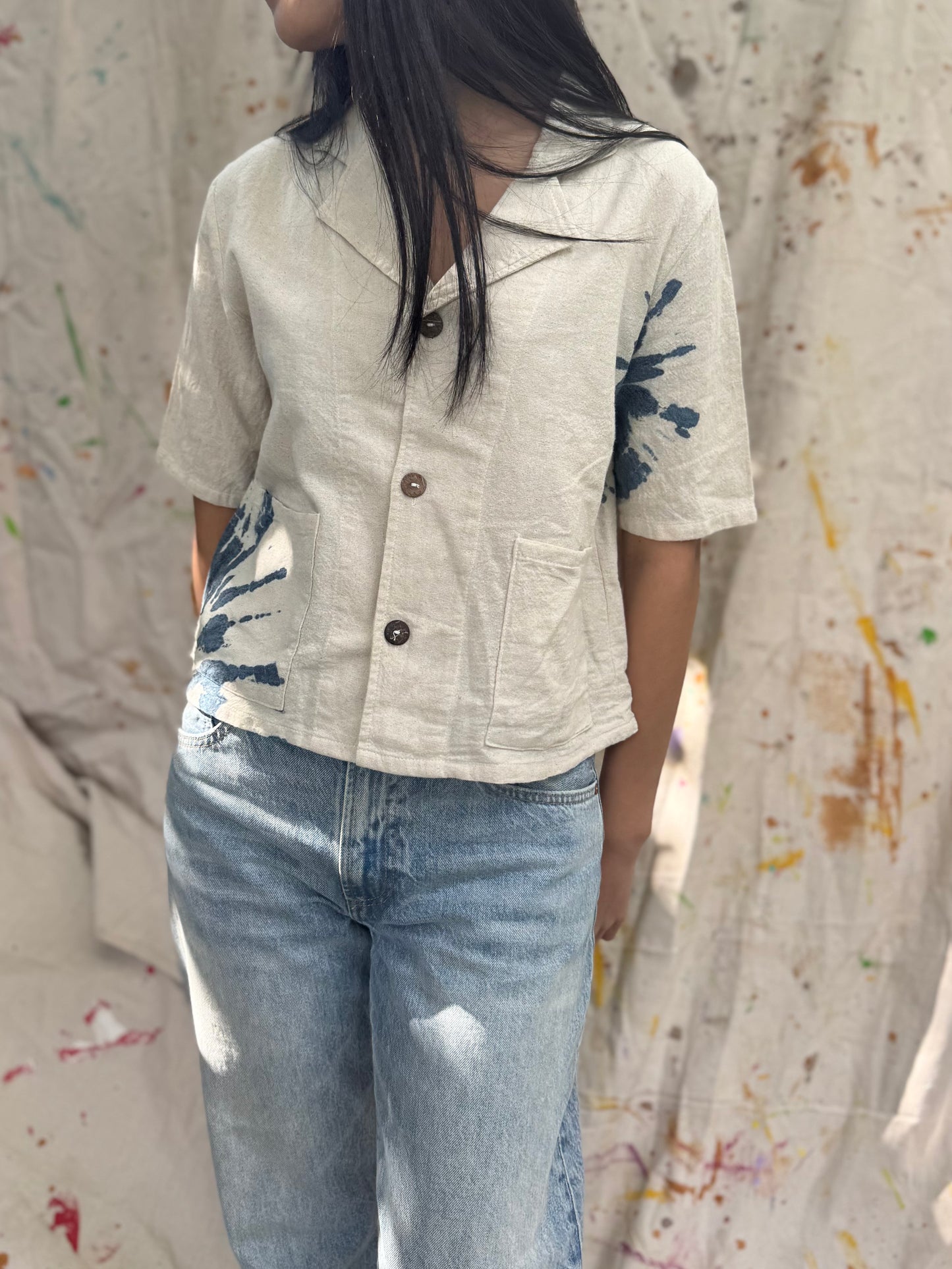 Hand-Dyed Indigo Cotton Short Sleeve Shirt | Natural Plant Dye | One of a Kind