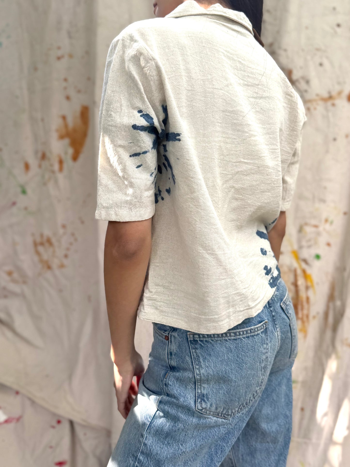 Hand-Dyed Indigo Cotton Short Sleeve Shirt | Natural Plant Dye | One of a Kind
