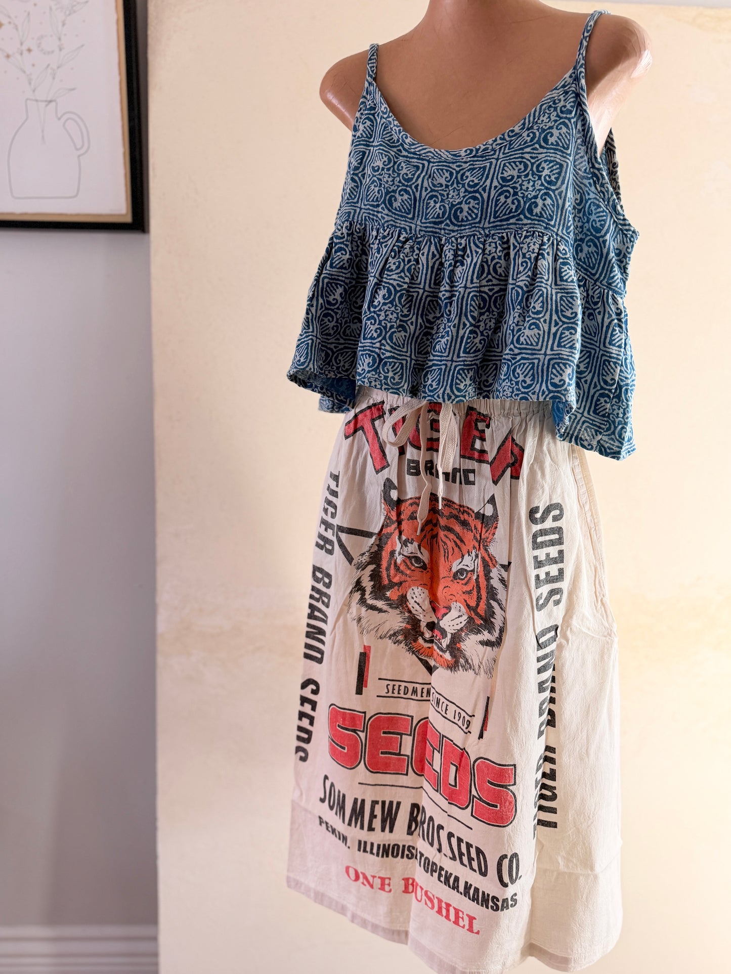 Grain Sack Cotton Skirt – One of a Kind