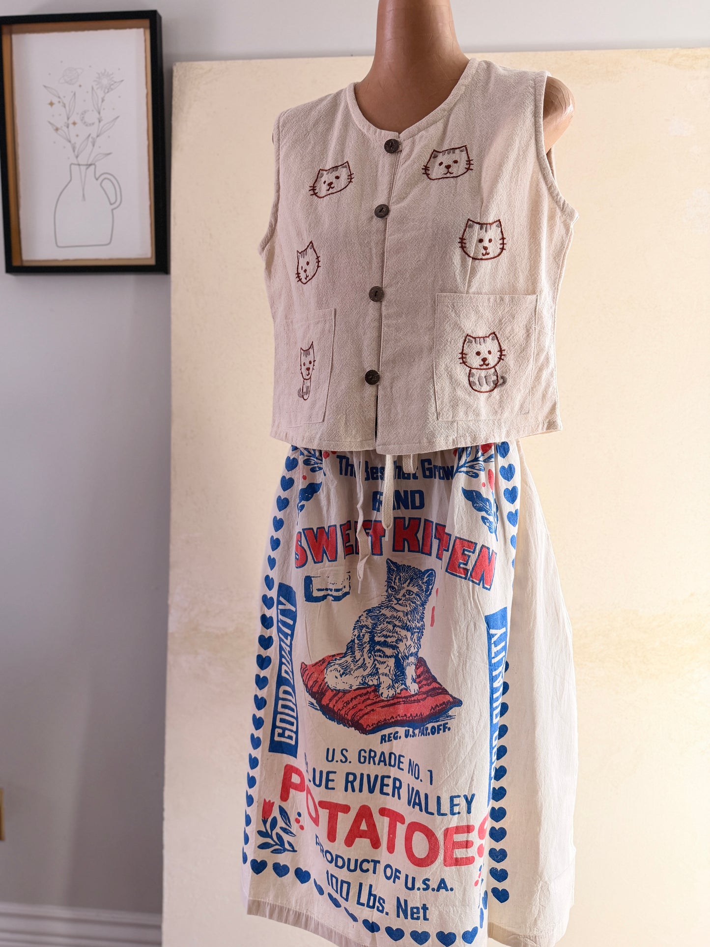 Grain Sack Cotton Skirt – One of a Kind