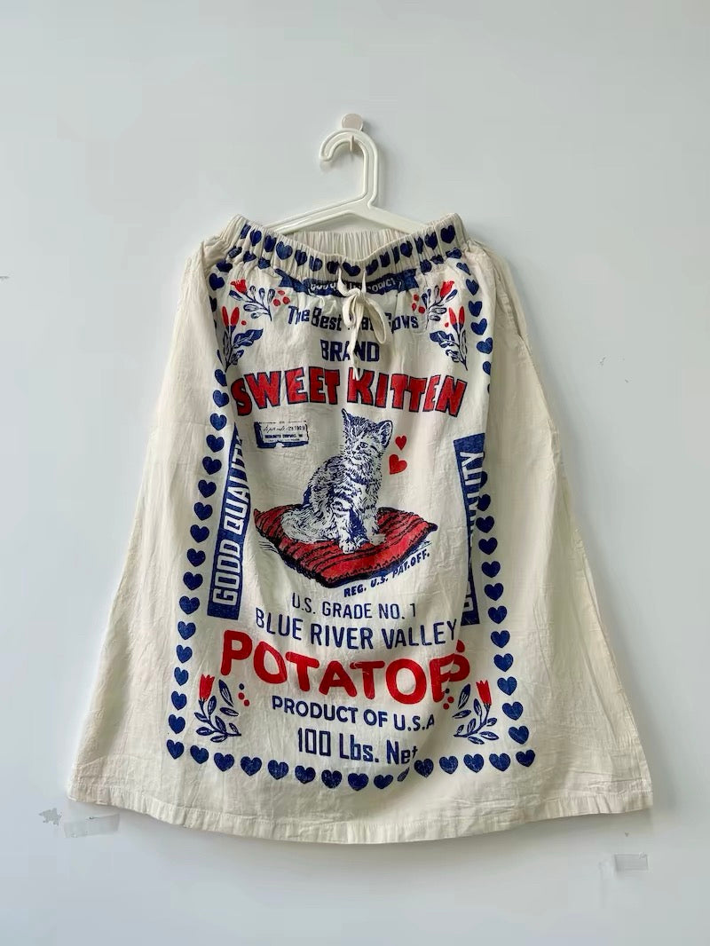 Grain Sack Cotton Skirt – One of a Kind
