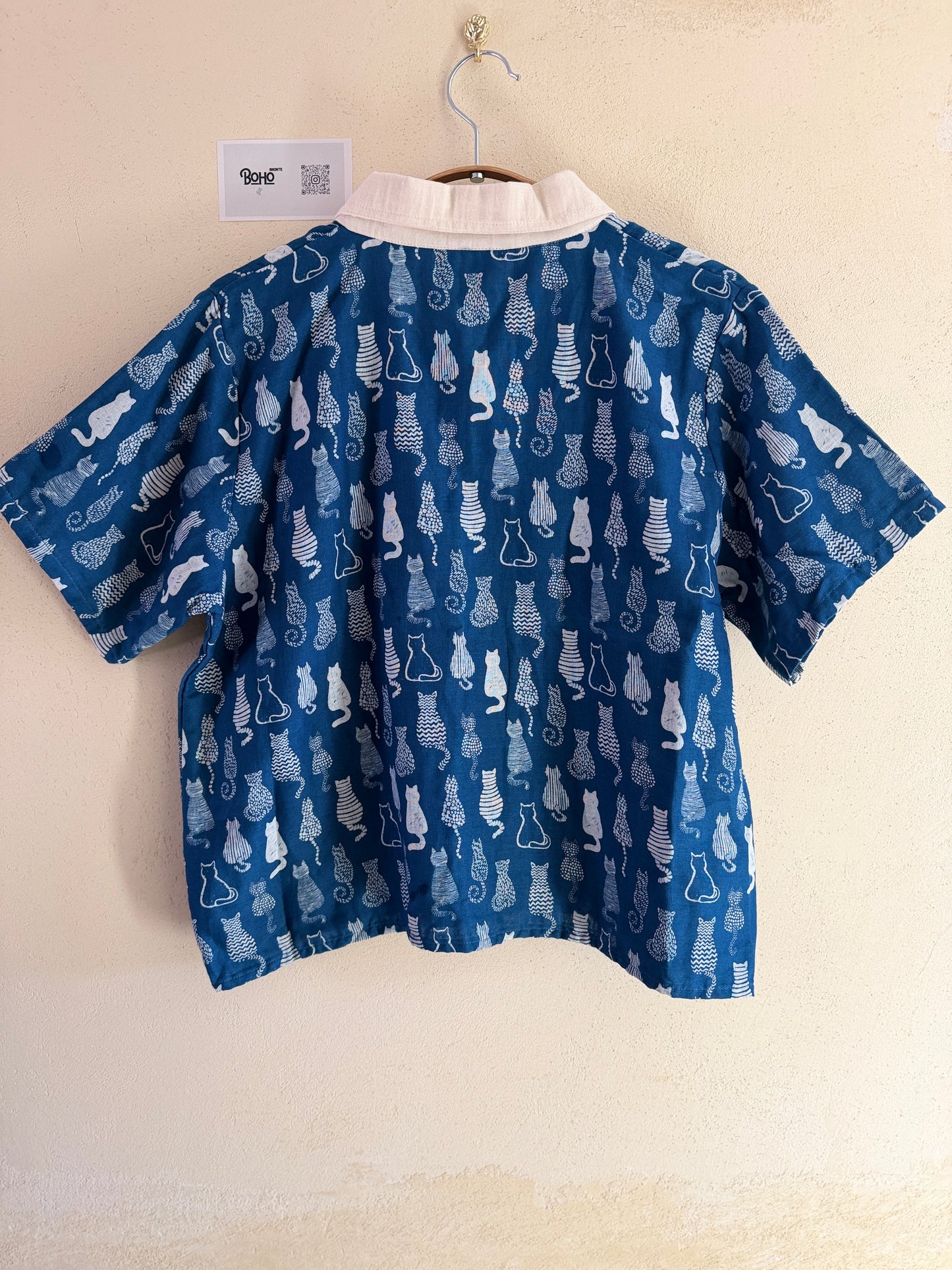 Indigo Cotton Stripe/cats Blouse – Lightweight Summer Shirt