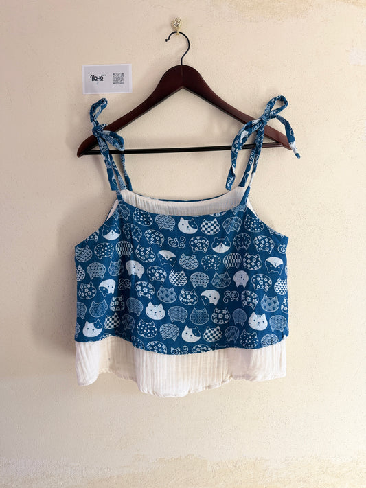 Cat Print Cotton Camisole – Lightweight Summer Tie Strap Top | BoHo Bronte (Made in Thailand)