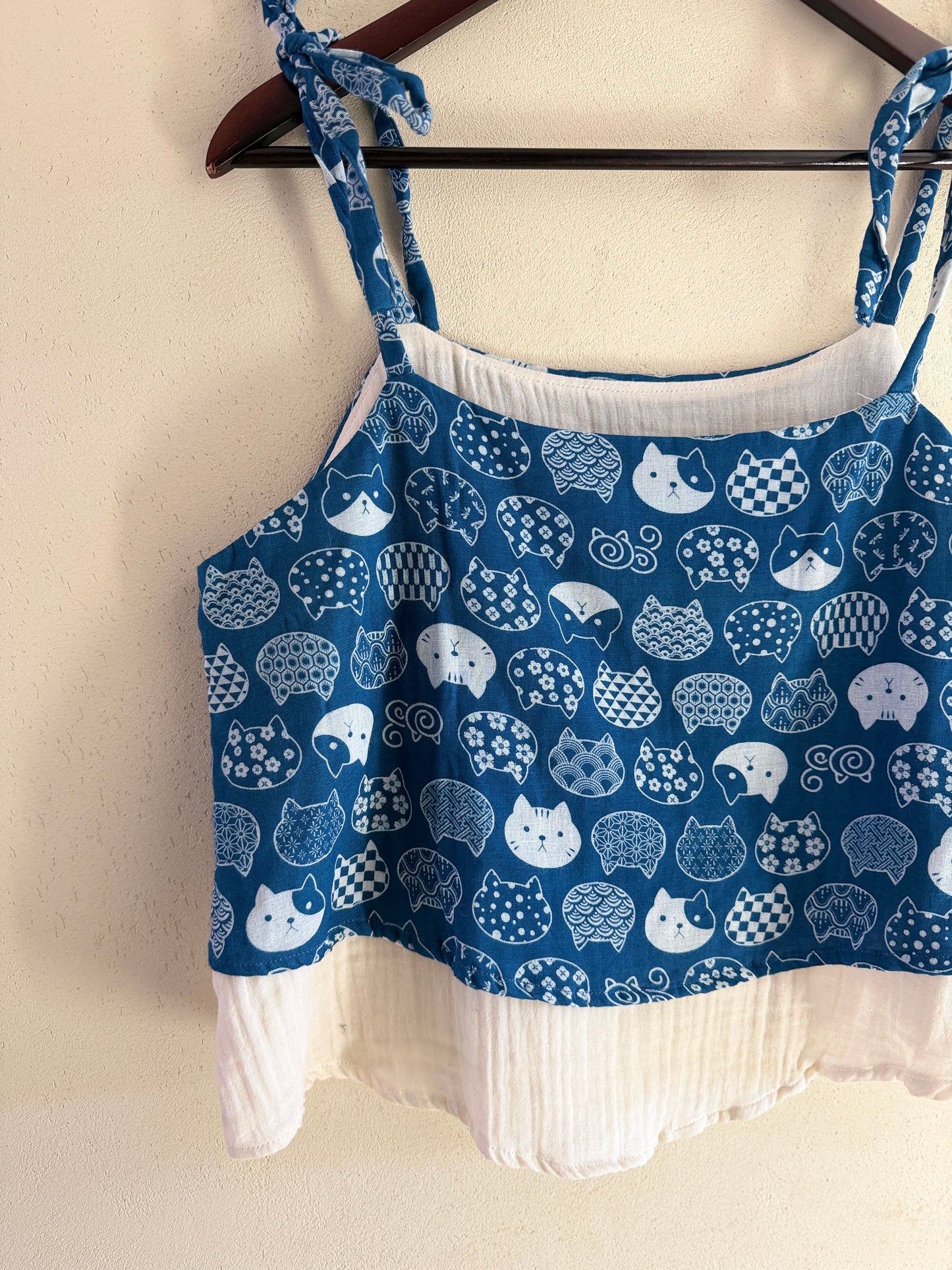 Cat Print Cotton Camisole – Lightweight Summer Tie Strap Top | BoHo Bronte (Made in Thailand)