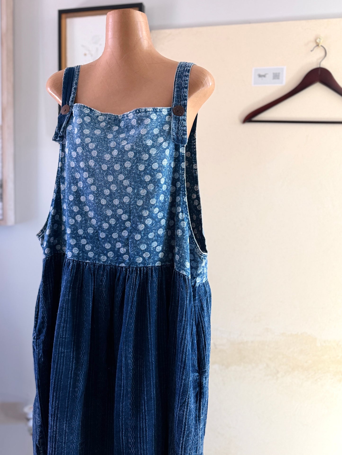 Indigo Cotton Pinafore Dress – Handmade Layering Denim Dress | BoHo Bronte (Made in Thailand)