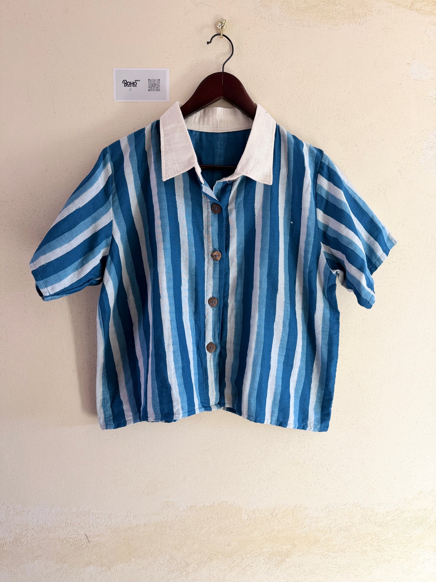 Indigo Cotton Stripe/cats Blouse – Lightweight Summer Shirt