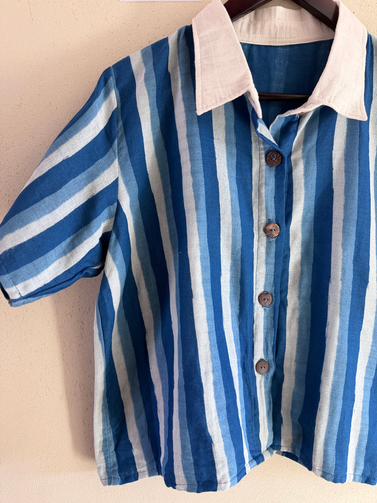 Indigo Cotton Stripe/cats Blouse – Lightweight Summer Shirt