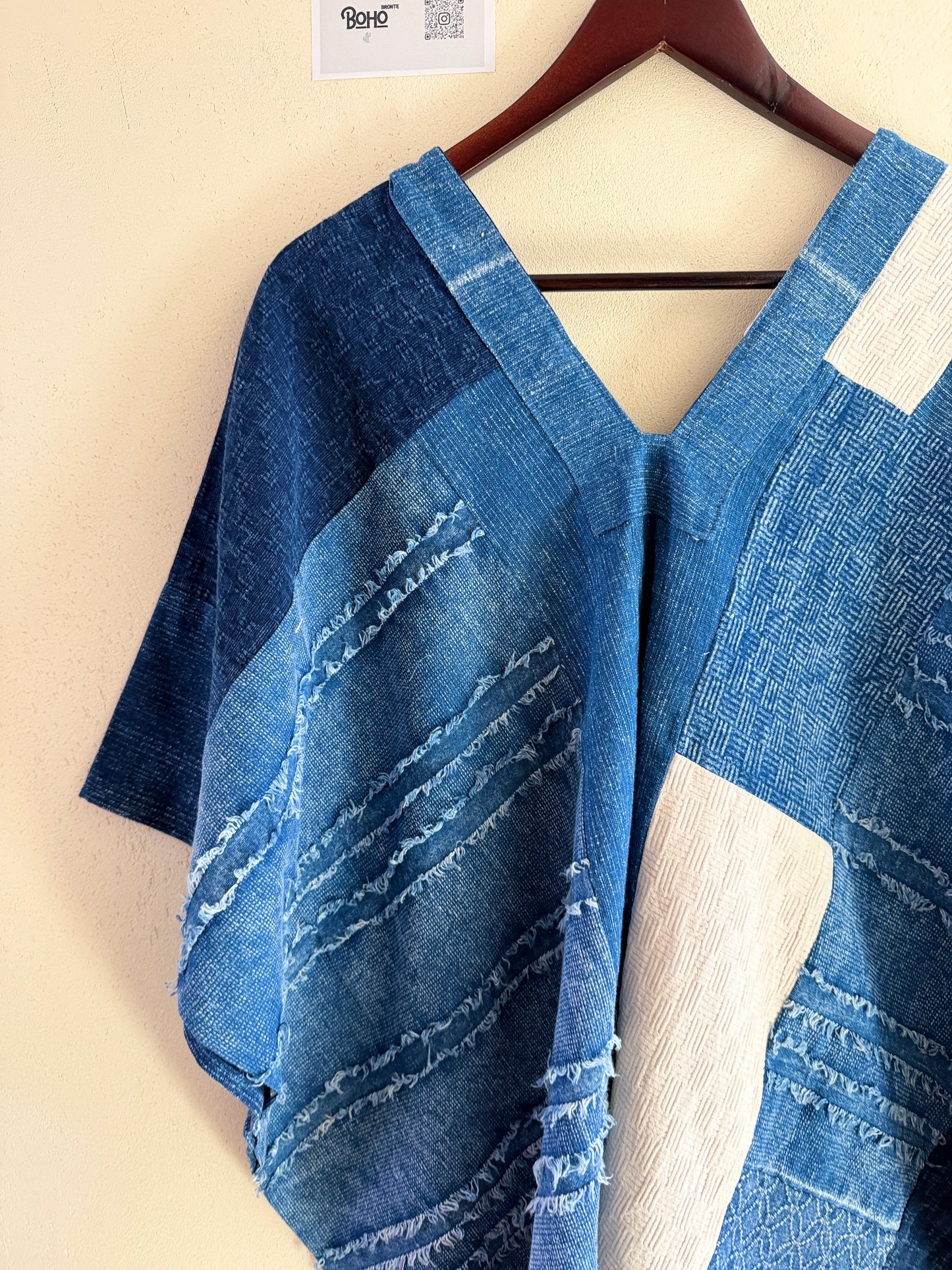 Indigo Patchwork Kimono Top – Handmade Textured Cotton Blouse | BoHo Bronte (Made in Thailand)