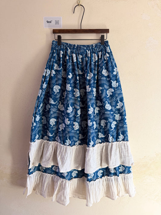 Cat Print Cotton Midi Skirt – Lightweight Boho Skirt with Ruffle Hem | BoHo Bronte (Made in Thailand)