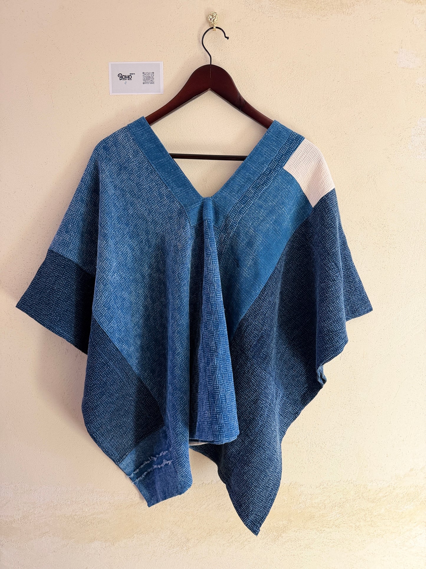 Indigo Patchwork Kimono Top, Handmade Cotton Blouse, Japanese Style Loose Fit Top, Boho Artisan Clothing, One of a Kind Top