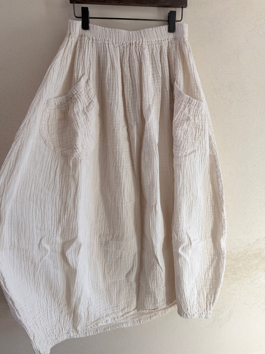 Soft Cotton Gauze Midi Skirt – Elastic Waist Boho Skirt with Pockets