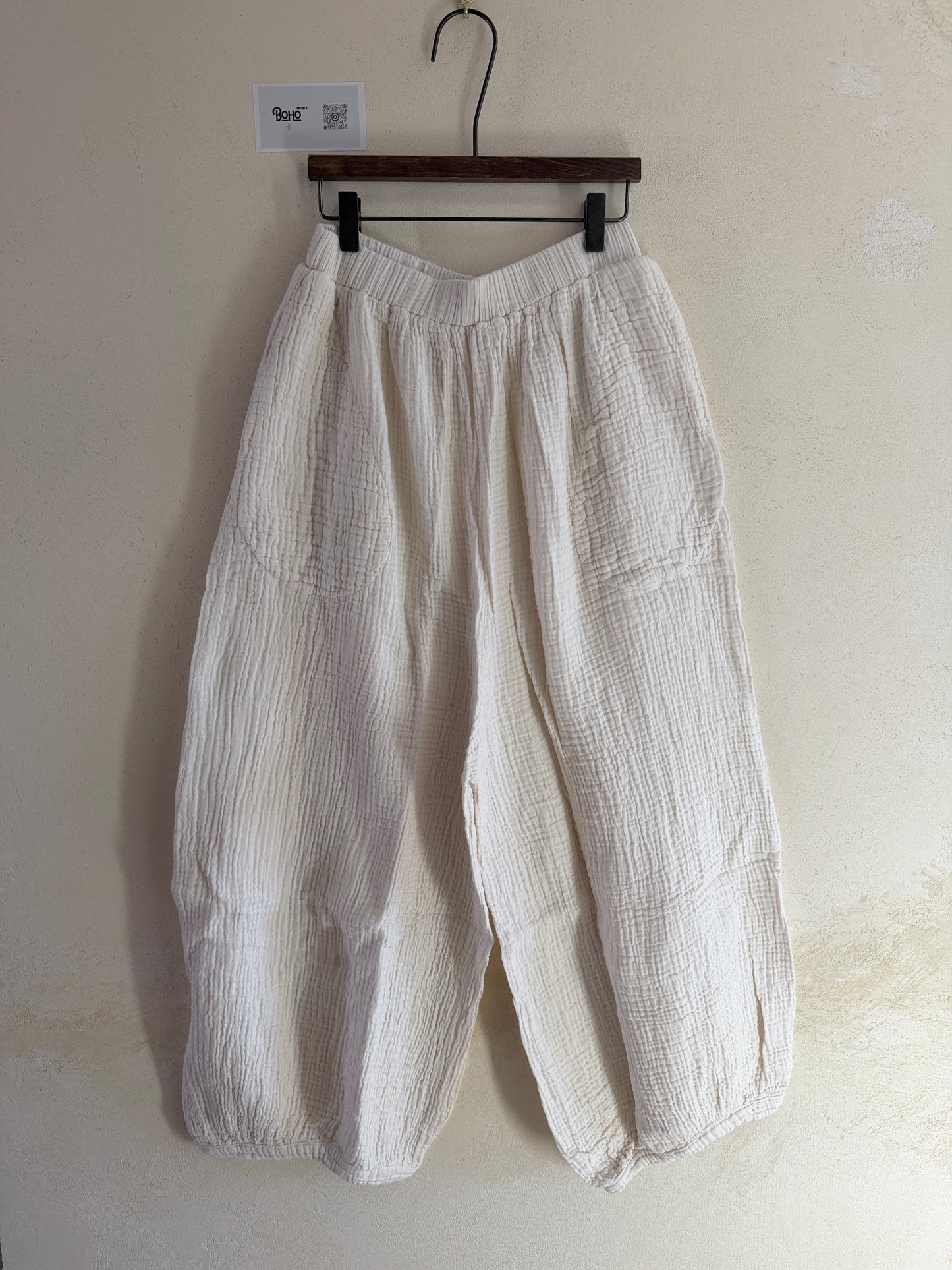 Cotton Gauze Balloon Pants – Elastic Waist Loose Fit Boho Trousers (Cream)
