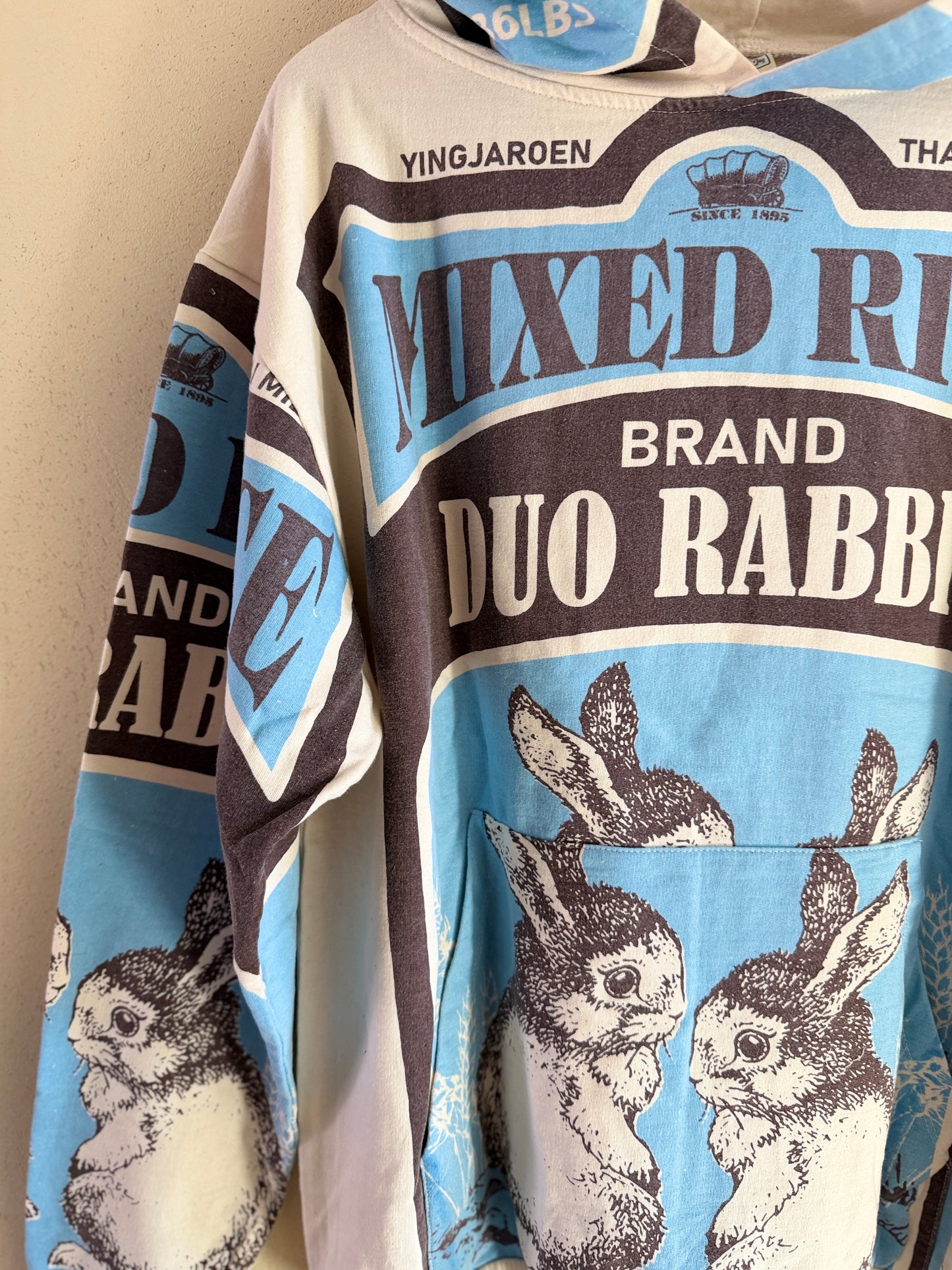 Vintage Sack Print Hoodie – Oversized Graphic Cotton Hoodie (Thailand Handmade)