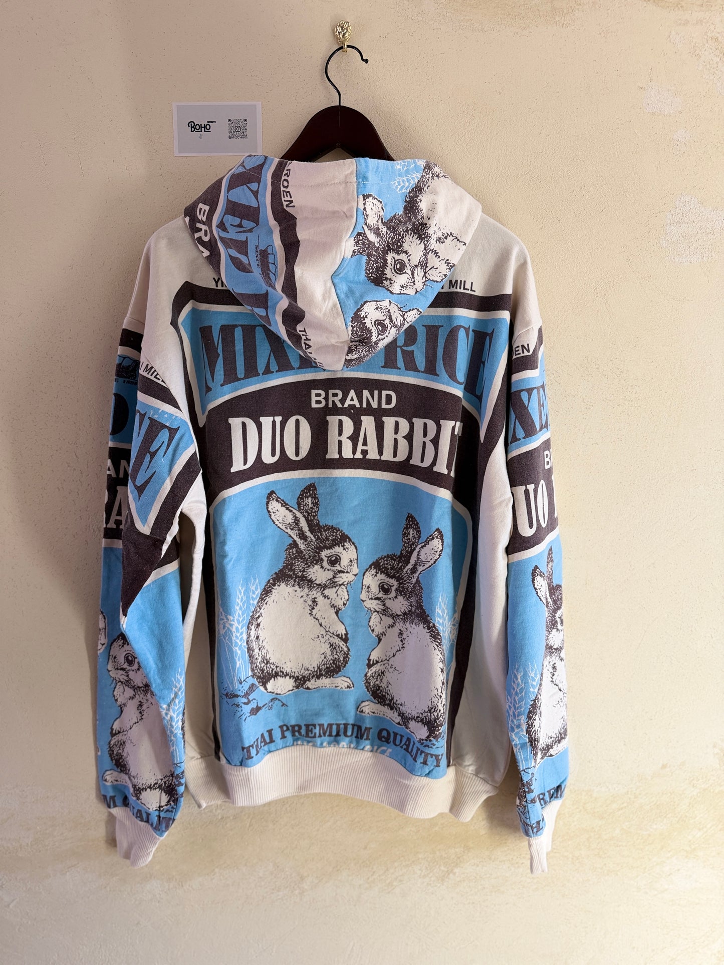 Vintage Sack Print Hoodie – Oversized Graphic Cotton Hoodie (Thailand Handmade)