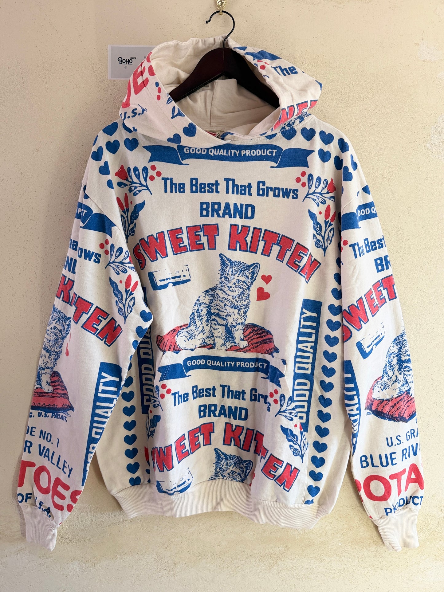 Vintage Sack Print Hoodie – Oversized Graphic Cotton Hoodie (Thailand Handmade)