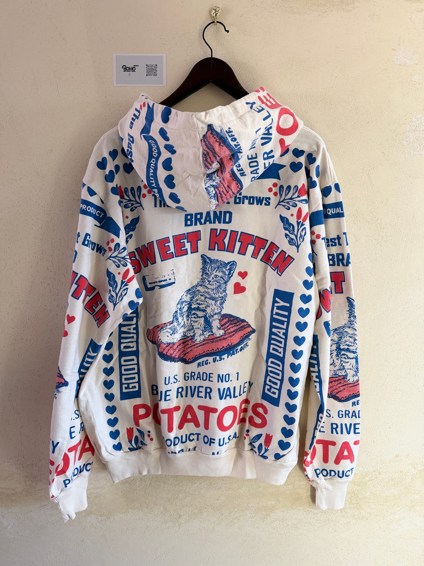 Vintage Sack Print Hoodie – Oversized Graphic Cotton Hoodie (Thailand Handmade)