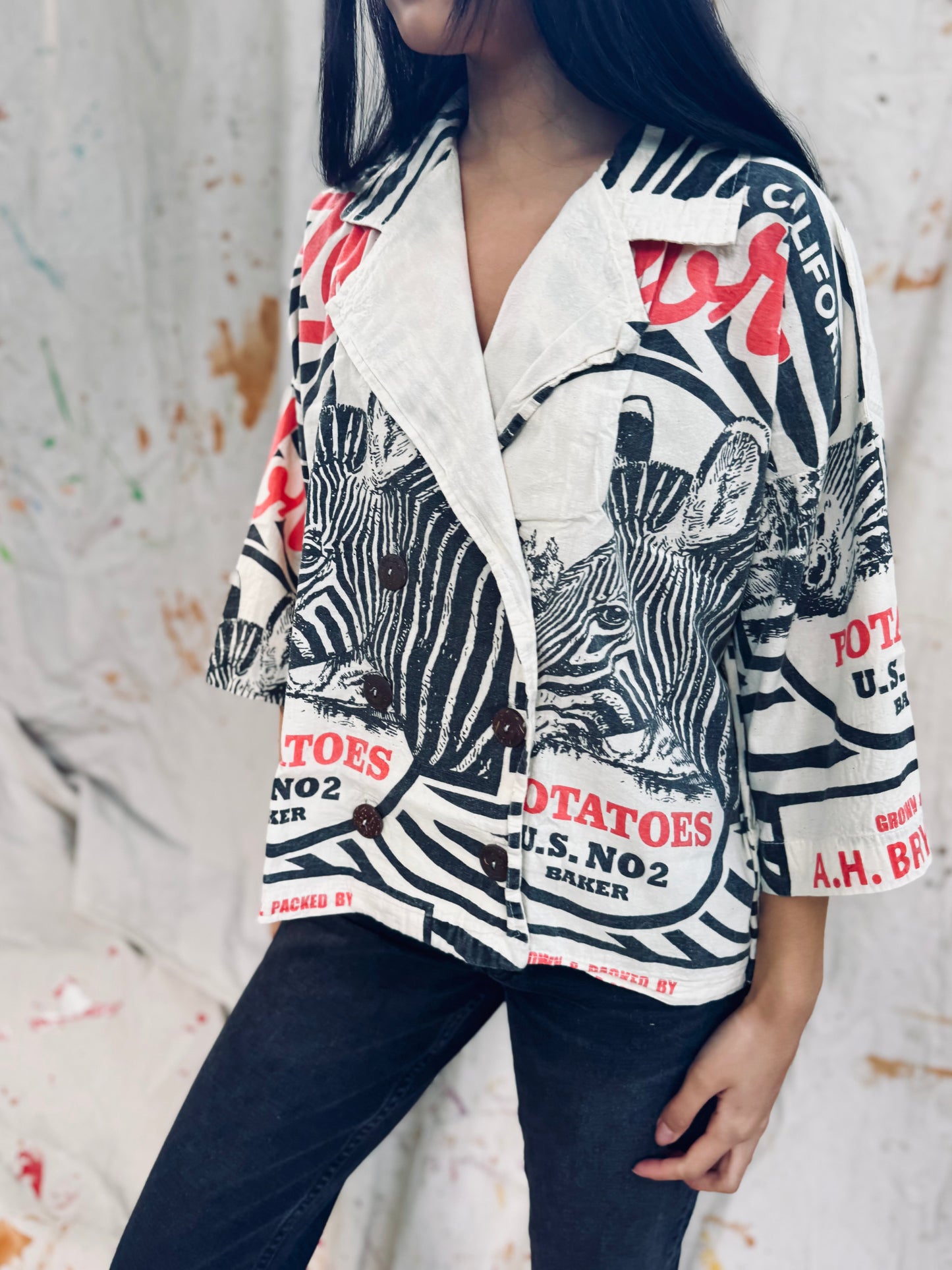 Thailand Vintage Sack Jacket – Zebra & Typography Print
