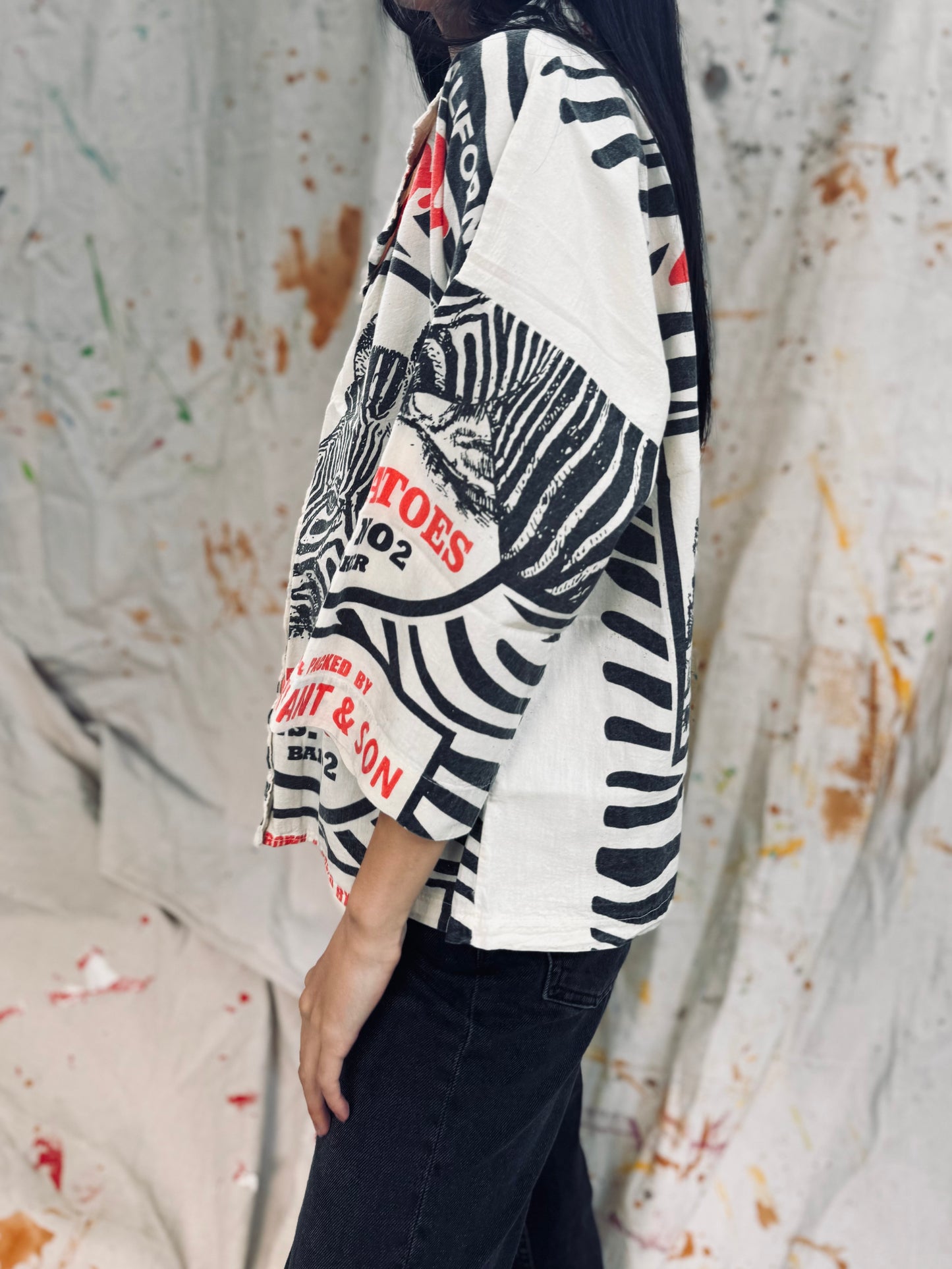 Thailand Vintage Sack Jacket – Zebra & Typography Print